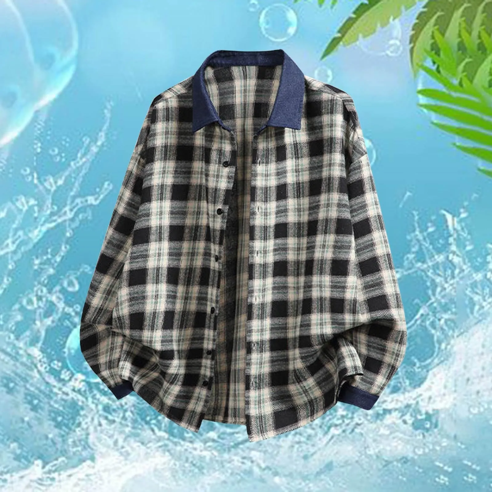 Camicia da lavoro da uomo, Loose Fit, in flanella, a quadri, per l'inverno, per il tempo libero, a maniche lunghe, in lino, S8 Nero, 5XL - immagine 2
