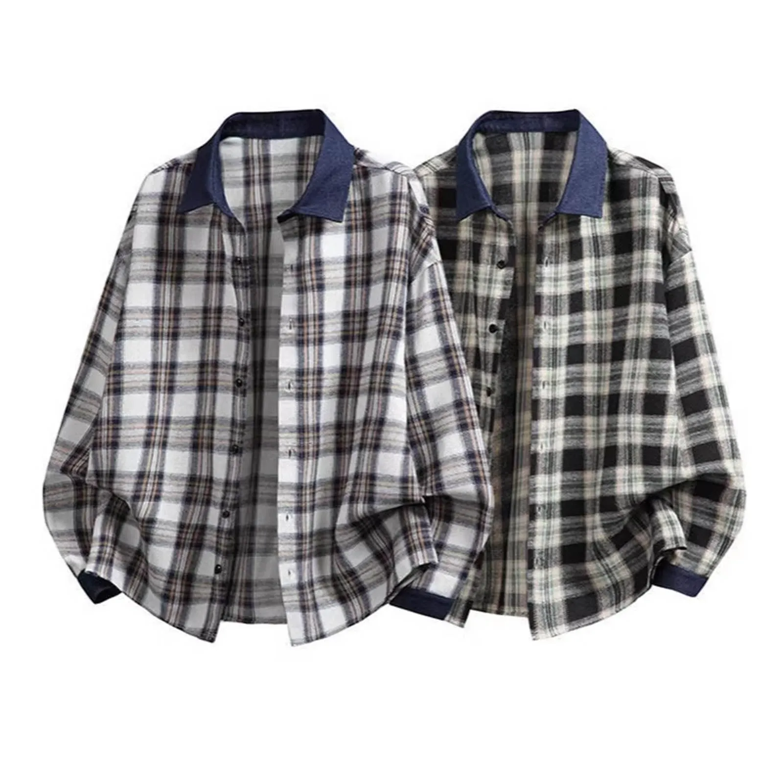 Camicia da lavoro da uomo, Loose Fit, in flanella, a quadri, per l'inverno, per il tempo libero, a maniche lunghe, in lino, S8 Nero, 5XL - immagine 4