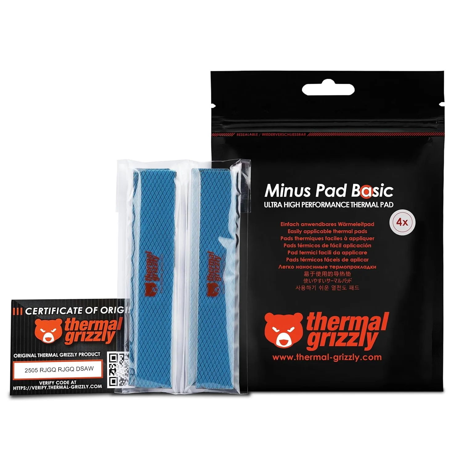 Thermal Grizzly Minus Pad Basic confezione da 4 pad termici ad alta conduttività 120x20x3mm - immagine 1