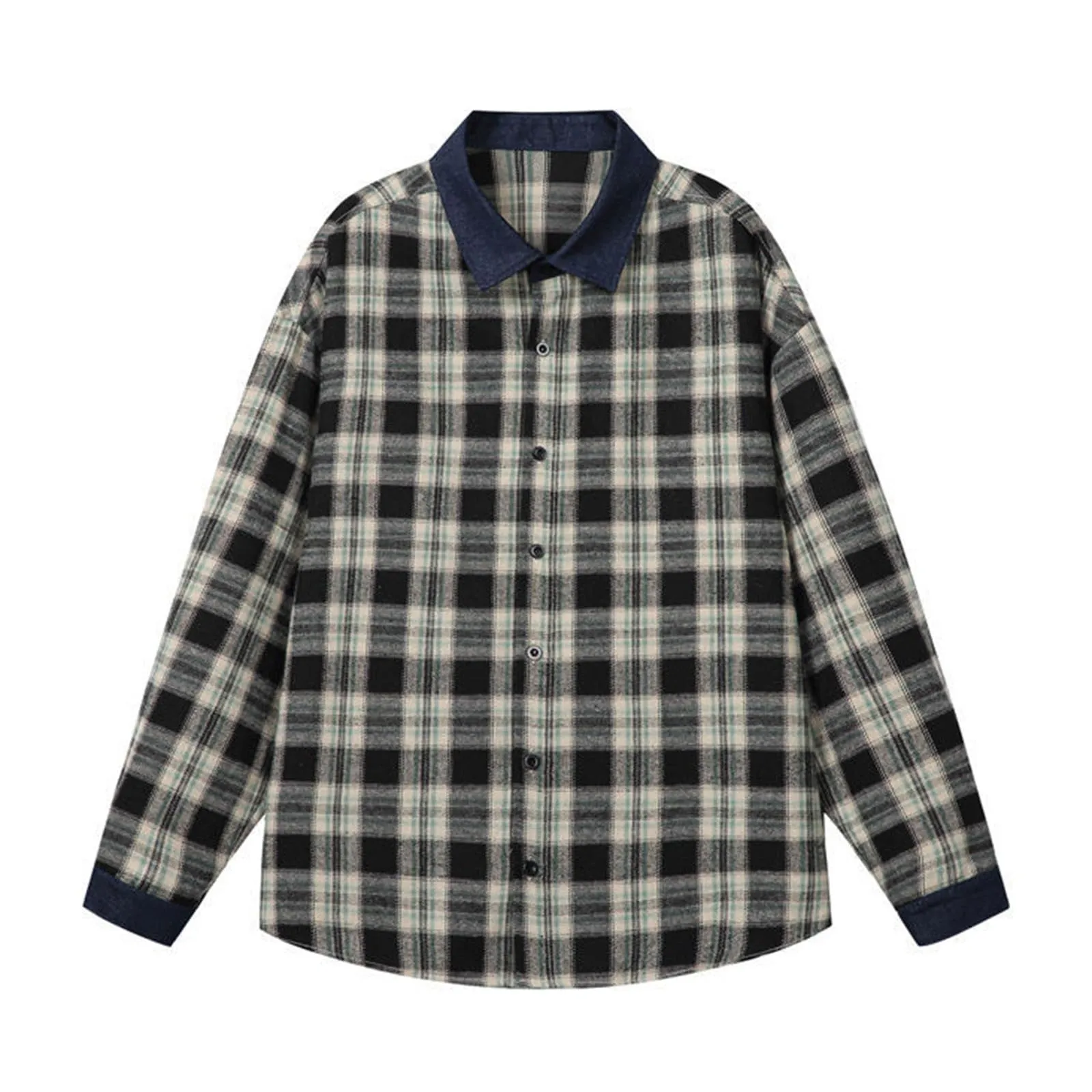 Camicia da lavoro da uomo, Loose Fit, in flanella, a quadri, per l'inverno, per il tempo libero, a maniche lunghe, in lino, S9 Nero, 5XL - immagine 4