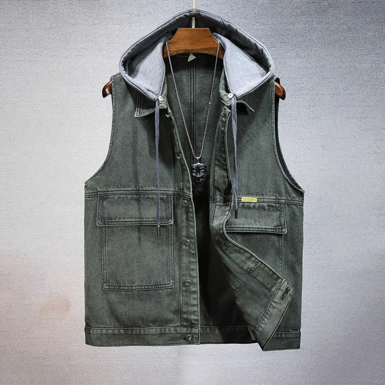 Gilet in jeans da uomo, mimetico, per il tempo libero, per fotografo, senza maniche, per attività all'aria aperta, campeggio, multi-tasca, senza maniche, gilet in jeans, 01 verde., L - immagine 2