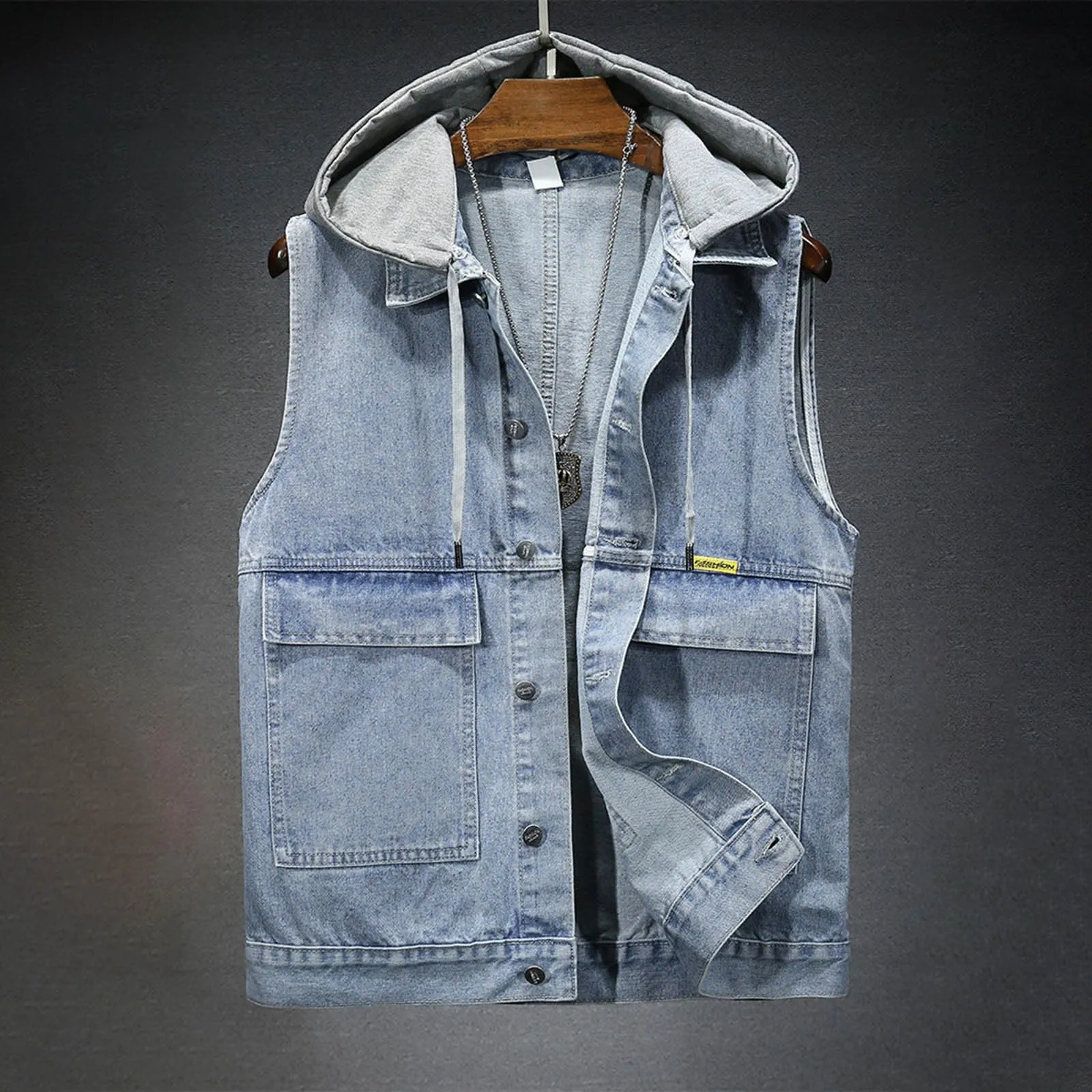 Gilet in jeans da uomo, mimetico, per il tempo libero, per fotografo, senza maniche, per attività all'aria aperta, campeggio, multi-tasca, senza maniche, gilet in jeans, 01 blu., XXL - immagine 2
