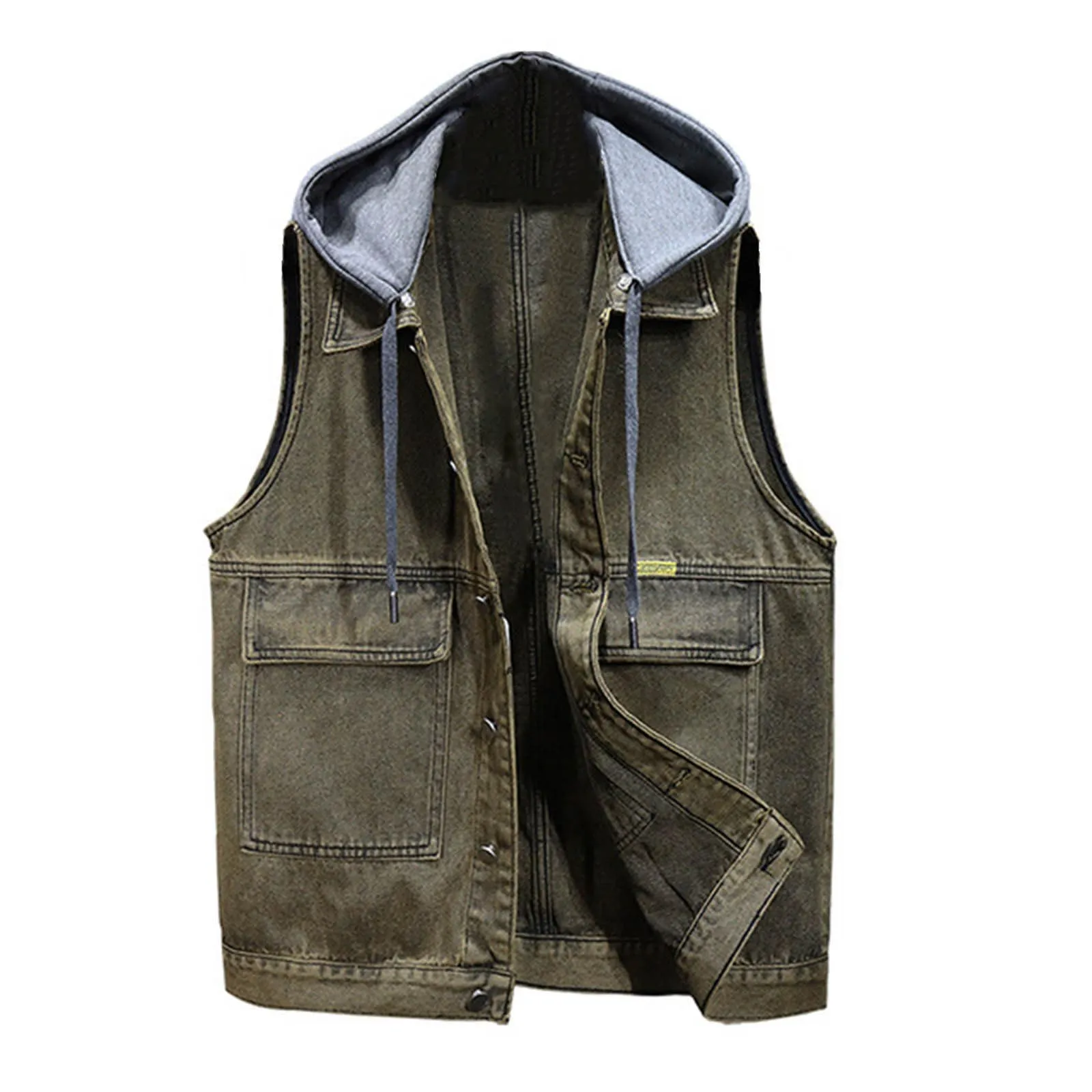 Gilet in jeans da uomo, mimetico, per il tempo libero, per fotografo, senza maniche, per attività all'aria aperta, campeggio, multi-tasca, senza maniche, gilet in jeans, 01 giallo., M - immagine 1