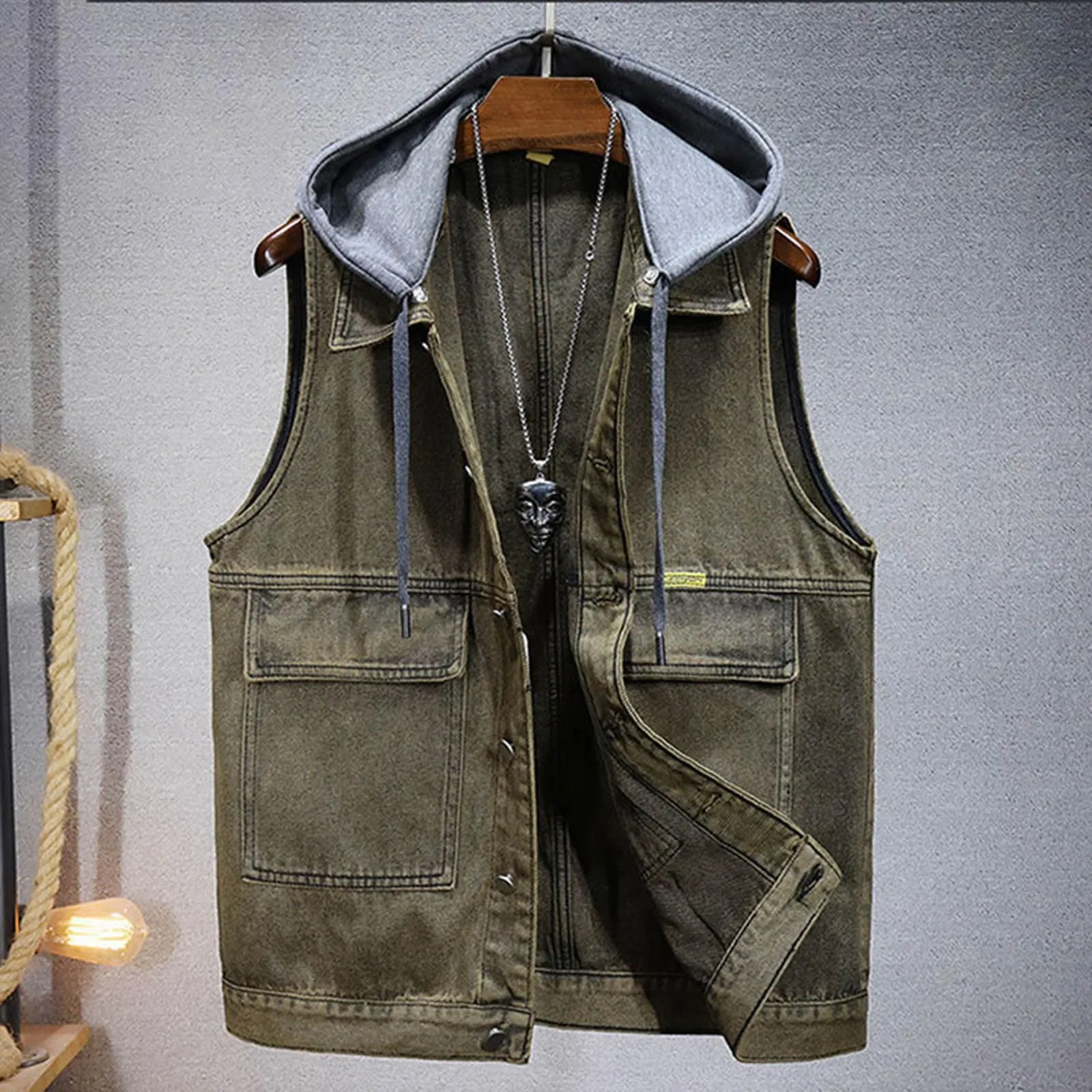 Gilet in jeans da uomo, mimetico, per il tempo libero, per fotografo, senza maniche, per attività all'aria aperta, campeggio, multi-tasca, senza maniche, gilet in jeans, 01 giallo., M - immagine 2