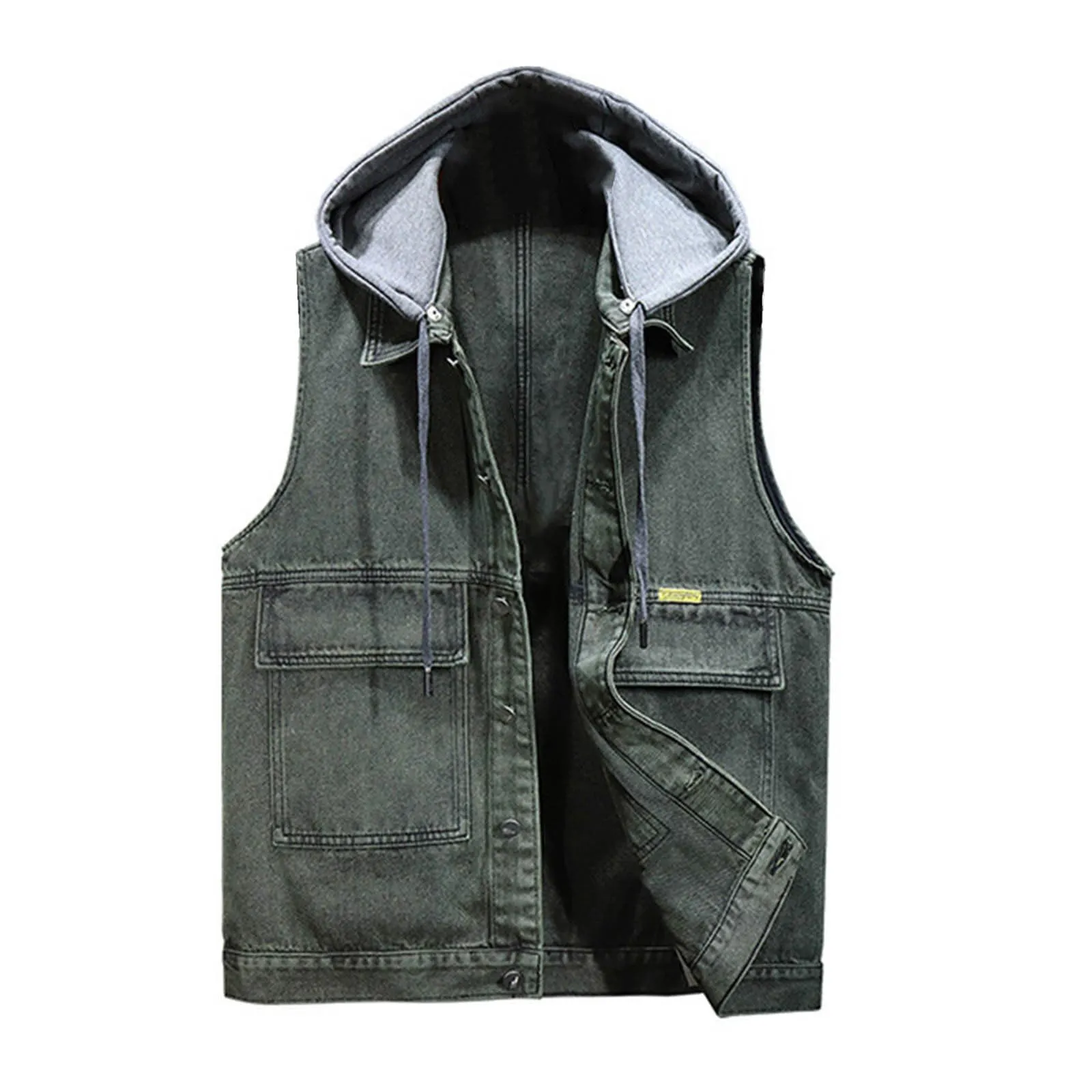 Gilet in jeans da uomo, mimetico, per il tempo libero, per fotografo, senza maniche, per attività all'aria aperta, campeggio, multi-tasca, senza maniche, gilet in jeans, 01 verde., XL - immagine 1