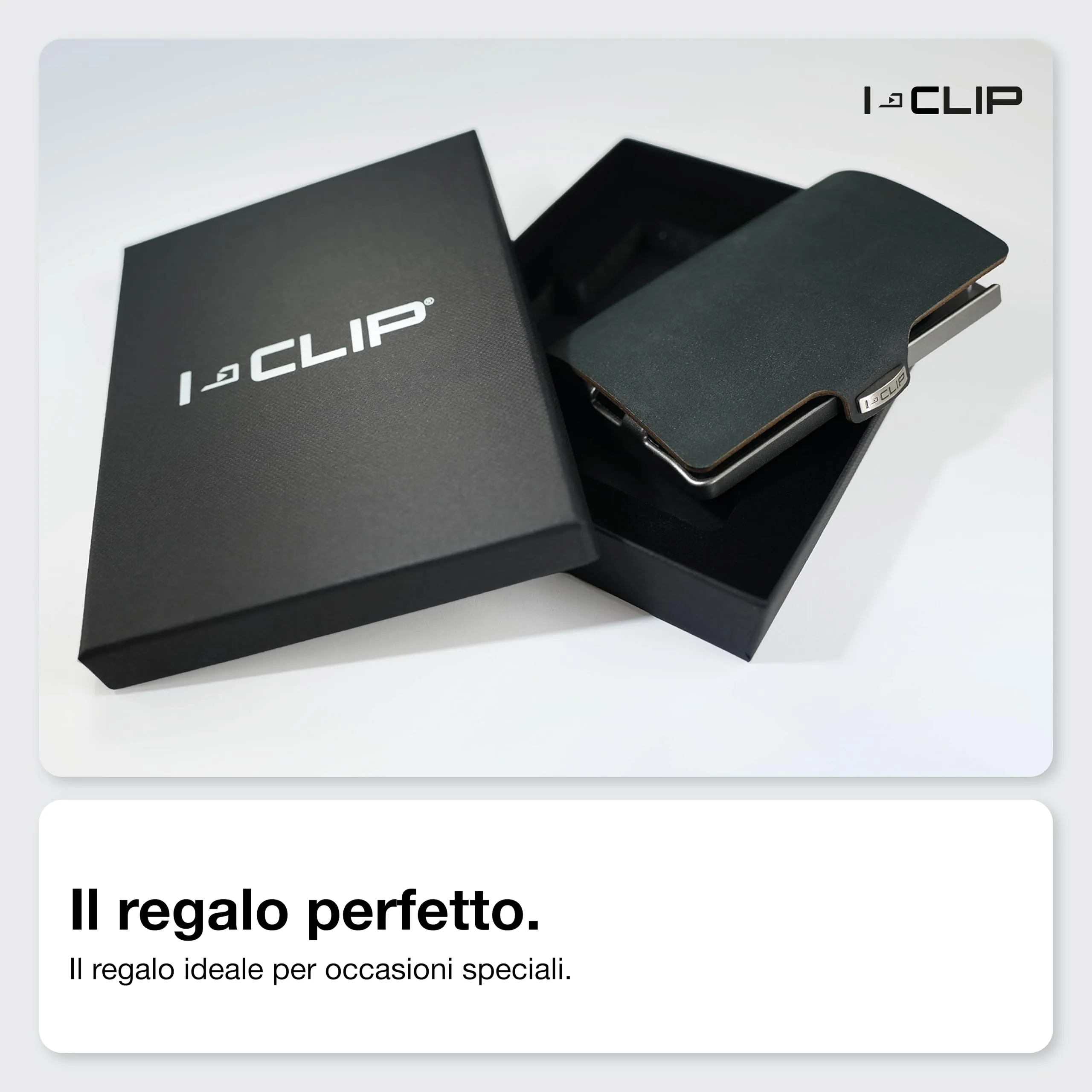 I-CLIP Original Portafoglio Uomo Slim Banconote, Mini Wallet fino a 12 Carte, Ultraleggero con soli 22g, Pelle Liscia Nero, Telaio Argento - immagine 6