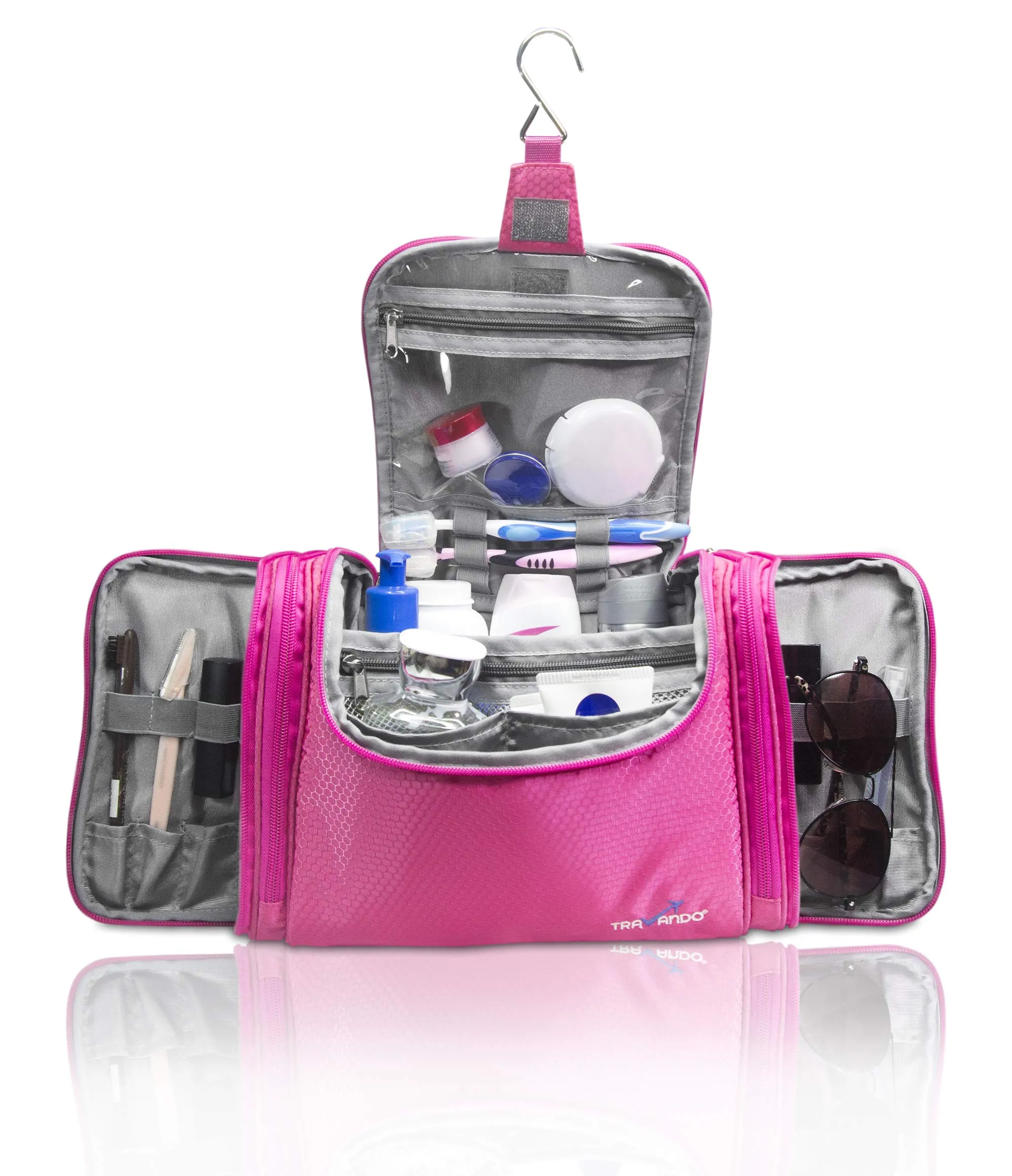 TRAVANDO XXL borsa della toilette signore grandi da appendere "Maxi" - 8,8 volume litro - cosmetica con molti scomparti - beauty case, rosa - immagine 2