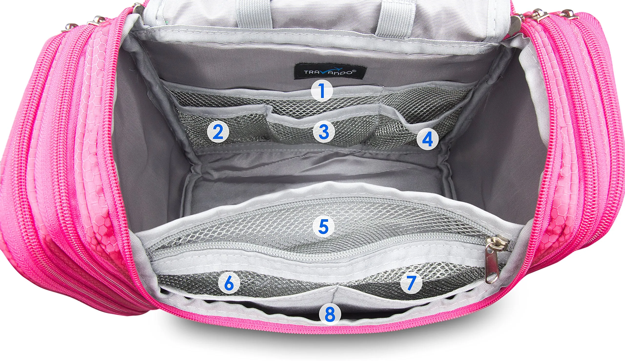 TRAVANDO XXL borsa della toilette signore grandi da appendere "Maxi" - 8,8 volume litro - cosmetica con molti scomparti - beauty case, rosa - immagine 3