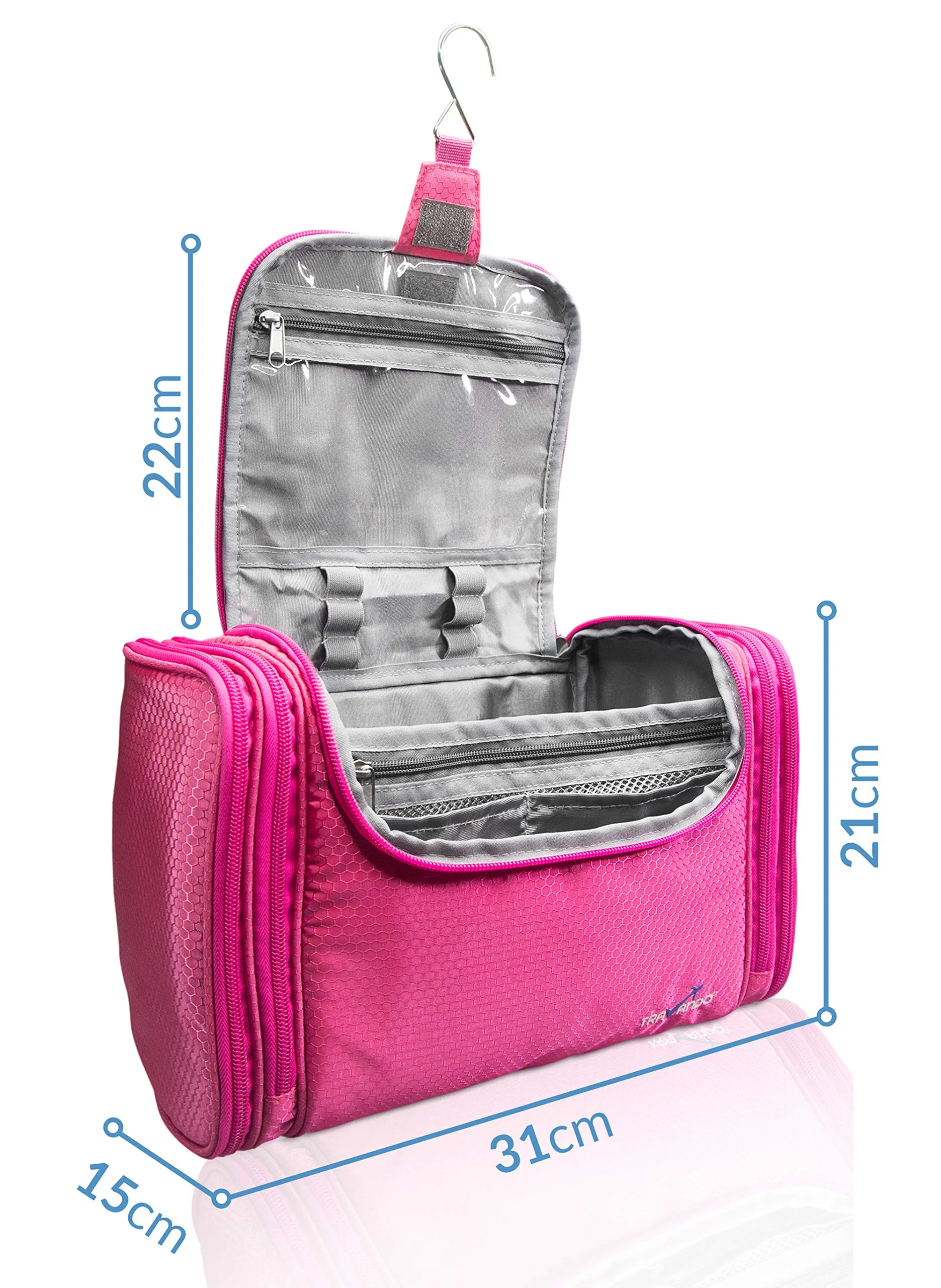 TRAVANDO XXL borsa della toilette signore grandi da appendere "Maxi" - 8,8 volume litro - cosmetica con molti scomparti - beauty case, rosa - immagine 4