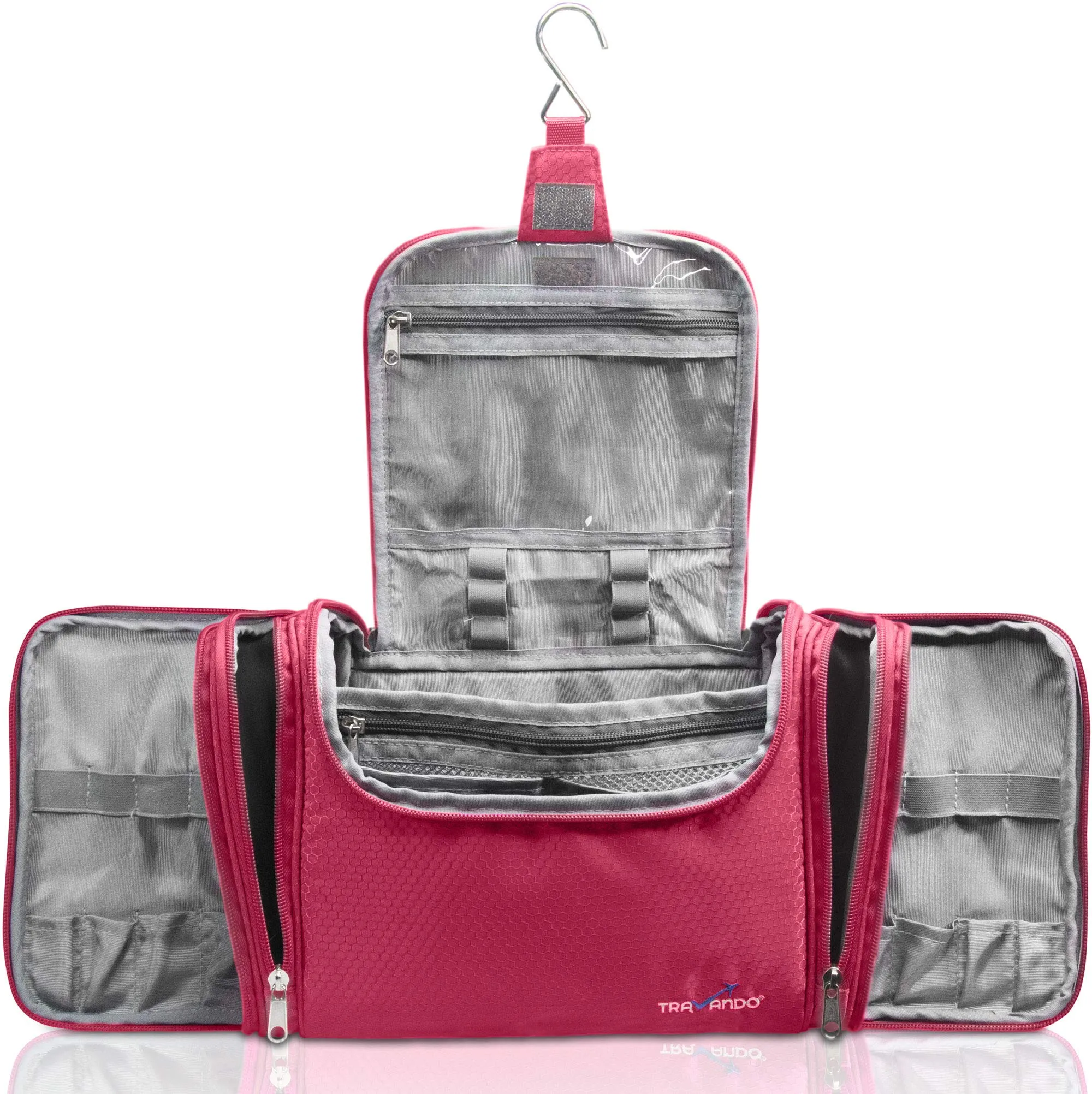 TRAVANDO XXL borsa della toilette signore grandi da appendere "Maxi" - 8,8 volume litro - cosmetica con molti scomparti - beauty case (Rosso) - immagine 1