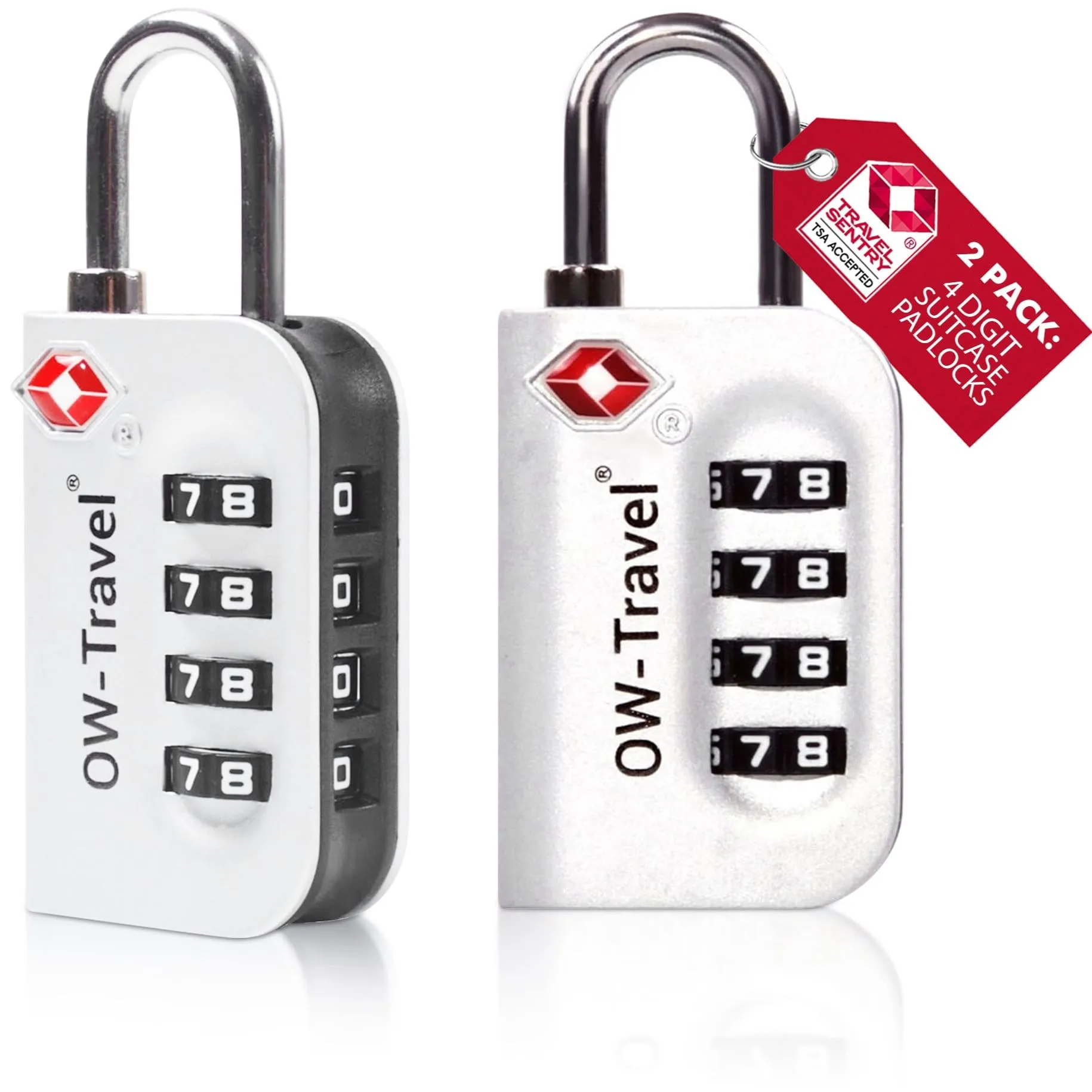OW-Travel Lucchetto TSA, Lucchetto Valigia Aereo 4 Cifre Argento 2 Pz - immagine 1