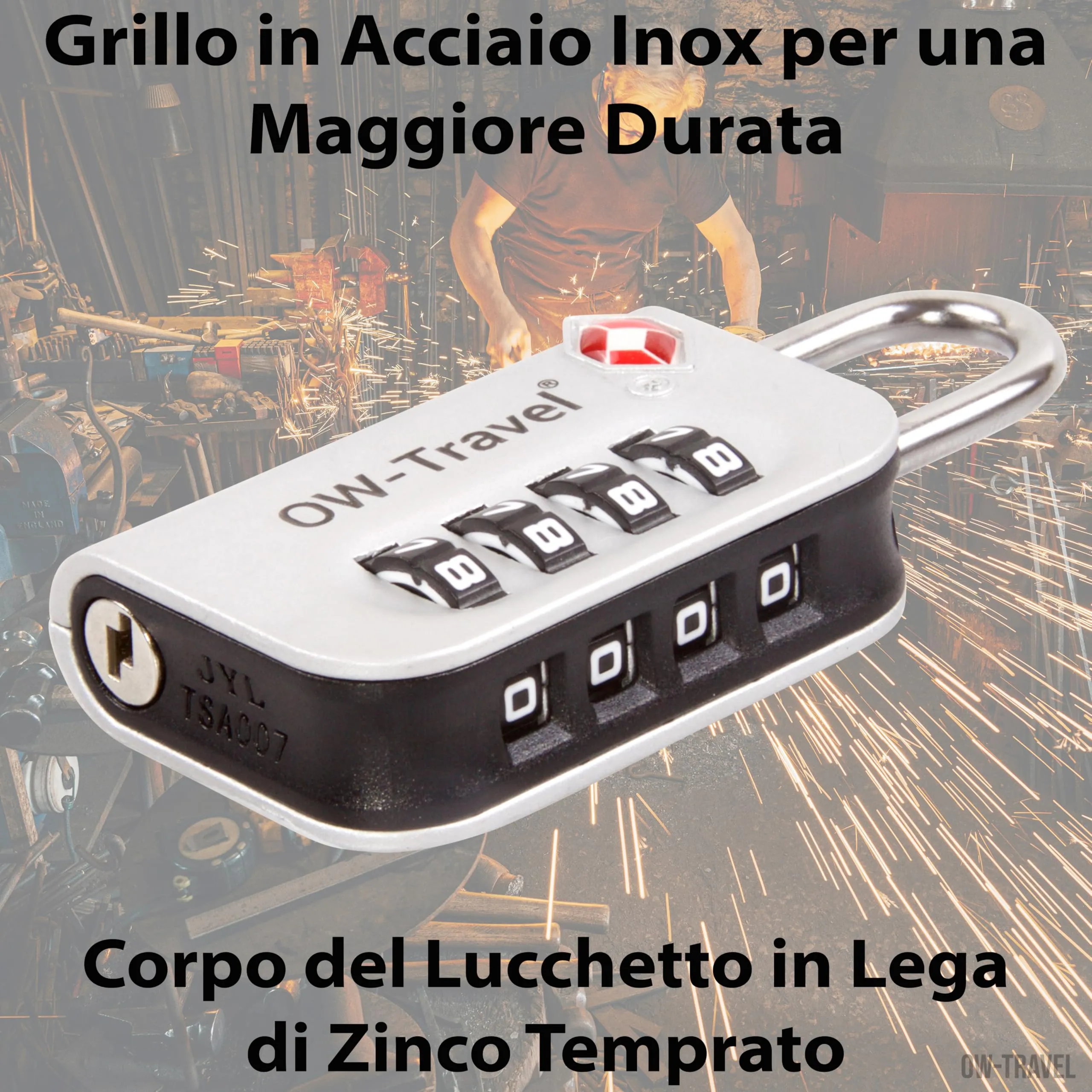 OW-Travel Lucchetto TSA, Lucchetto Valigia Aereo 4 Cifre Argento 2 Pz - immagine 6
