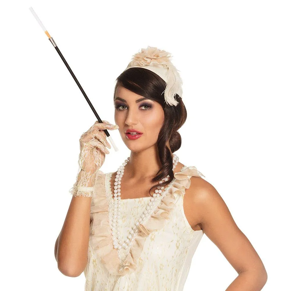 Boland 00490 - Punta per sigarette, lunghezza 34 cm, bianco, nero e argento, in plastica, accessorio per costumi Charleston o travestimento anni '20, porta sigarette, festa a tema - immagine 1