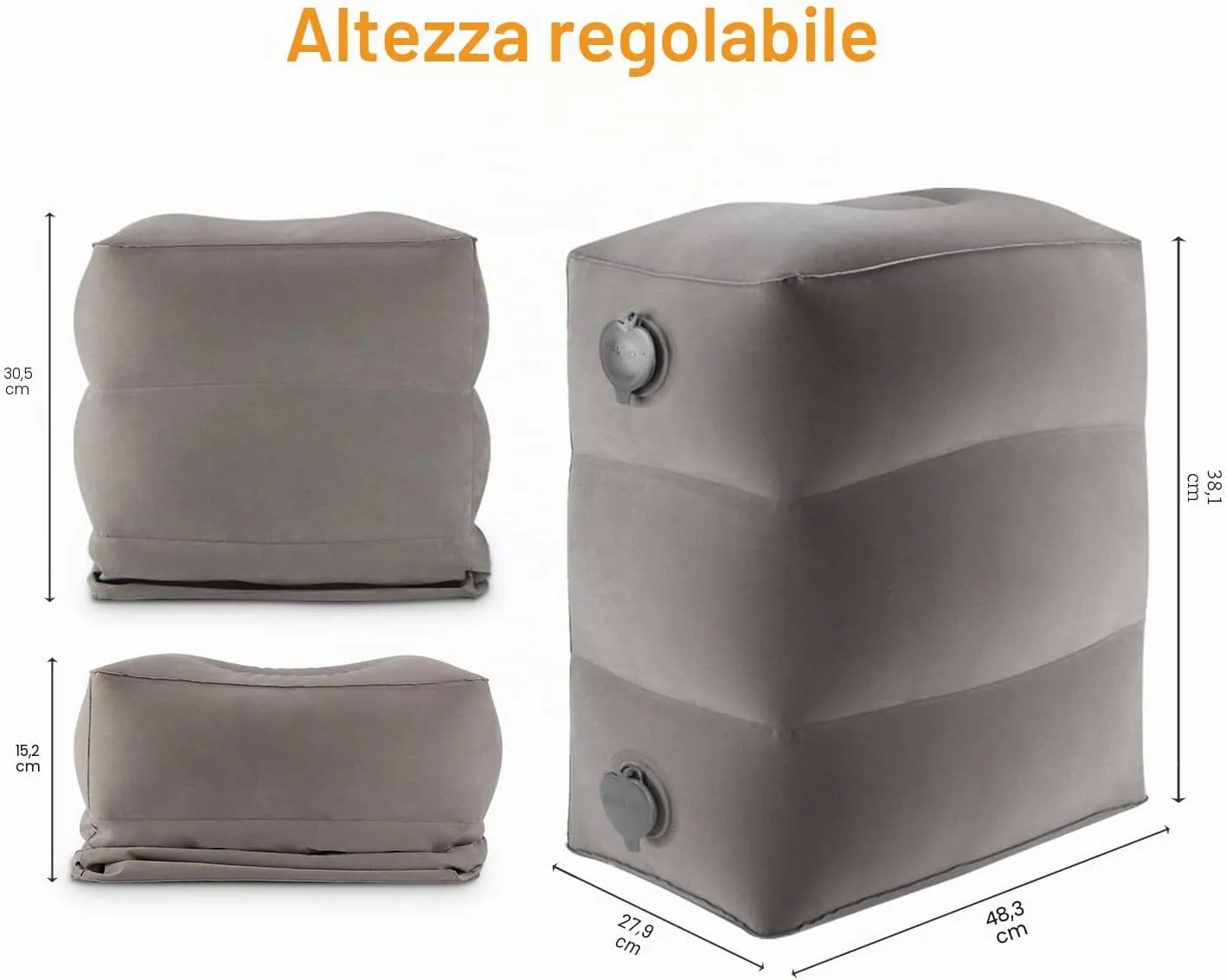 Maliton Poggiapiedi, poggiapiedi gonfiabile per aereo, cuscino da viaggio per bambini, altezza regolabile, poggiagambe per auto, treno, ufficio, pieghevole e portatile da viaggio (Grigio, 1 pezzo) - immagine 3