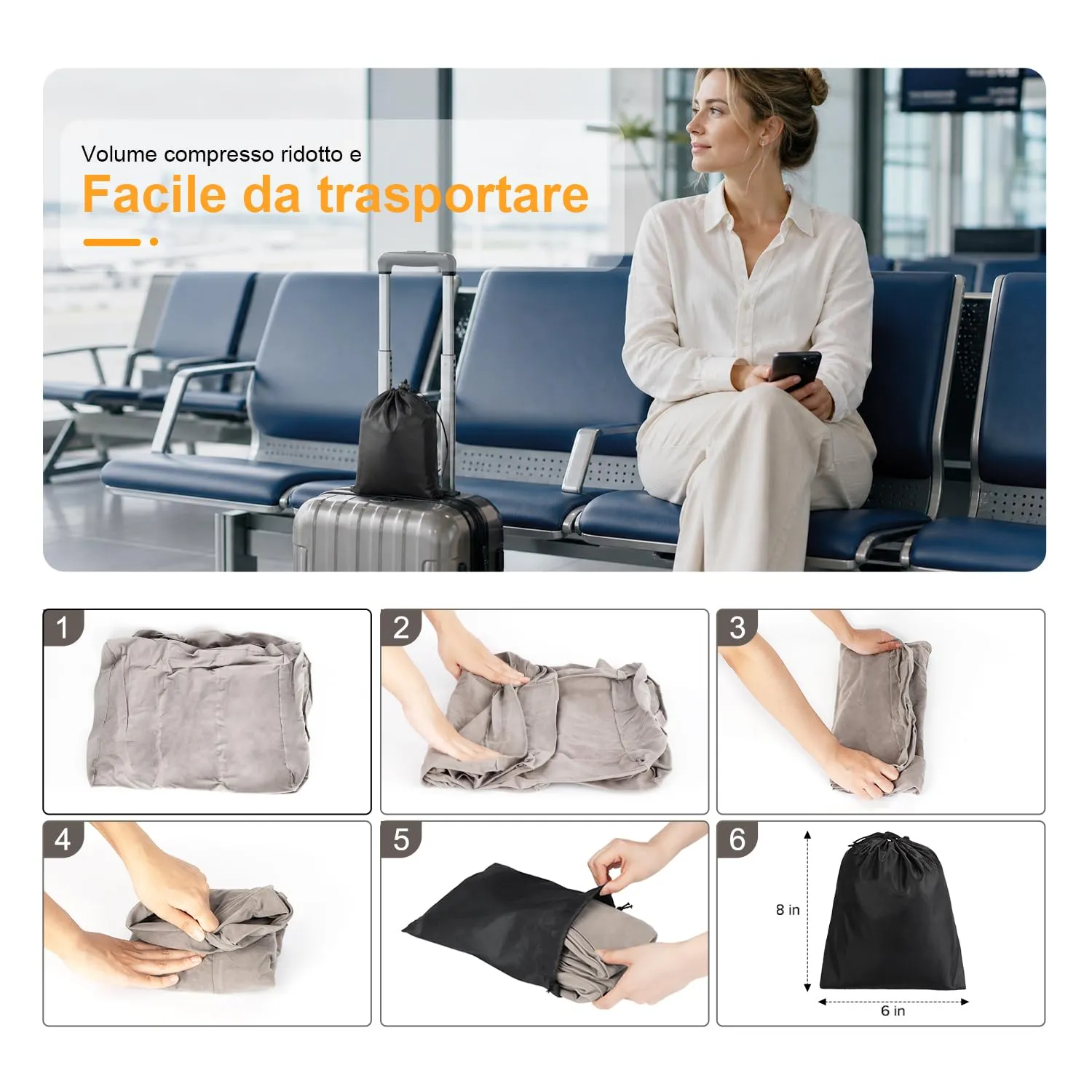 Maliton Poggiapiedi, poggiapiedi gonfiabile per aereo, cuscino da viaggio per bambini, altezza regolabile, poggiagambe per auto, treno, ufficio, pieghevole e portatile da viaggio (Grigio, 1 pezzo) - immagine 6