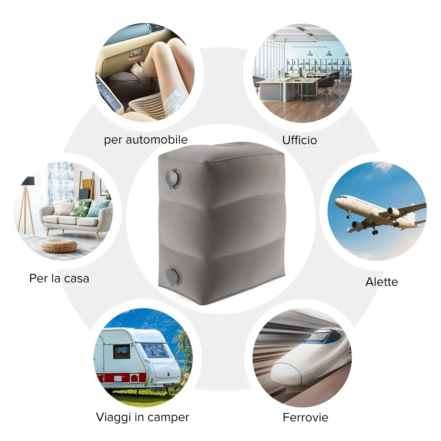Maliton Poggiapiedi, poggiapiedi gonfiabile per aereo, cuscino da viaggio per bambini, altezza regolabile, poggiagambe per auto, treno, ufficio, pieghevole e portatile da viaggio (Grigio, 1 pezzo) - immagine 7