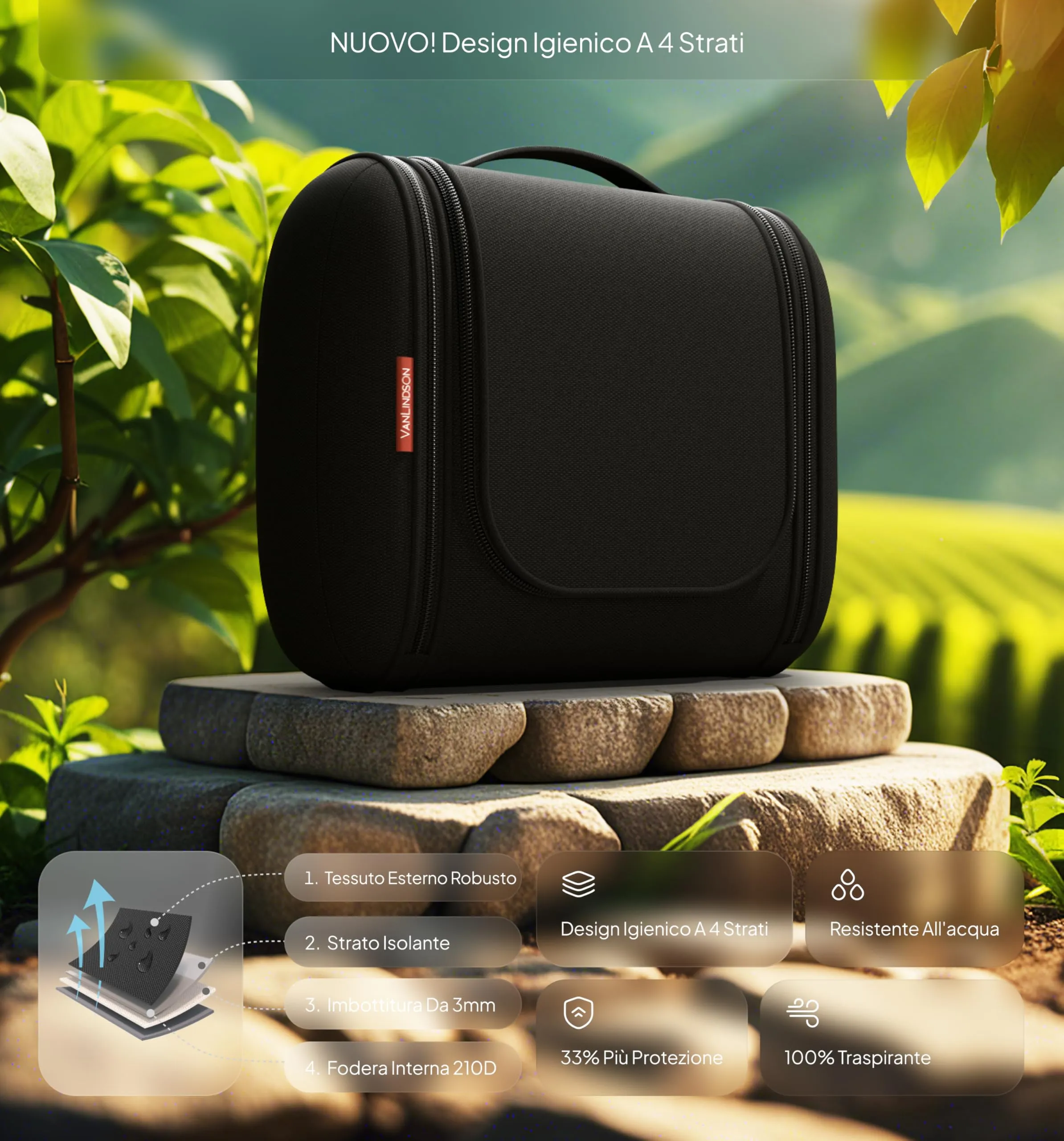 VanLindson Beauty Case da Viaggio Uomo e Donna da Appendere, 8L, Nero - immagine 5