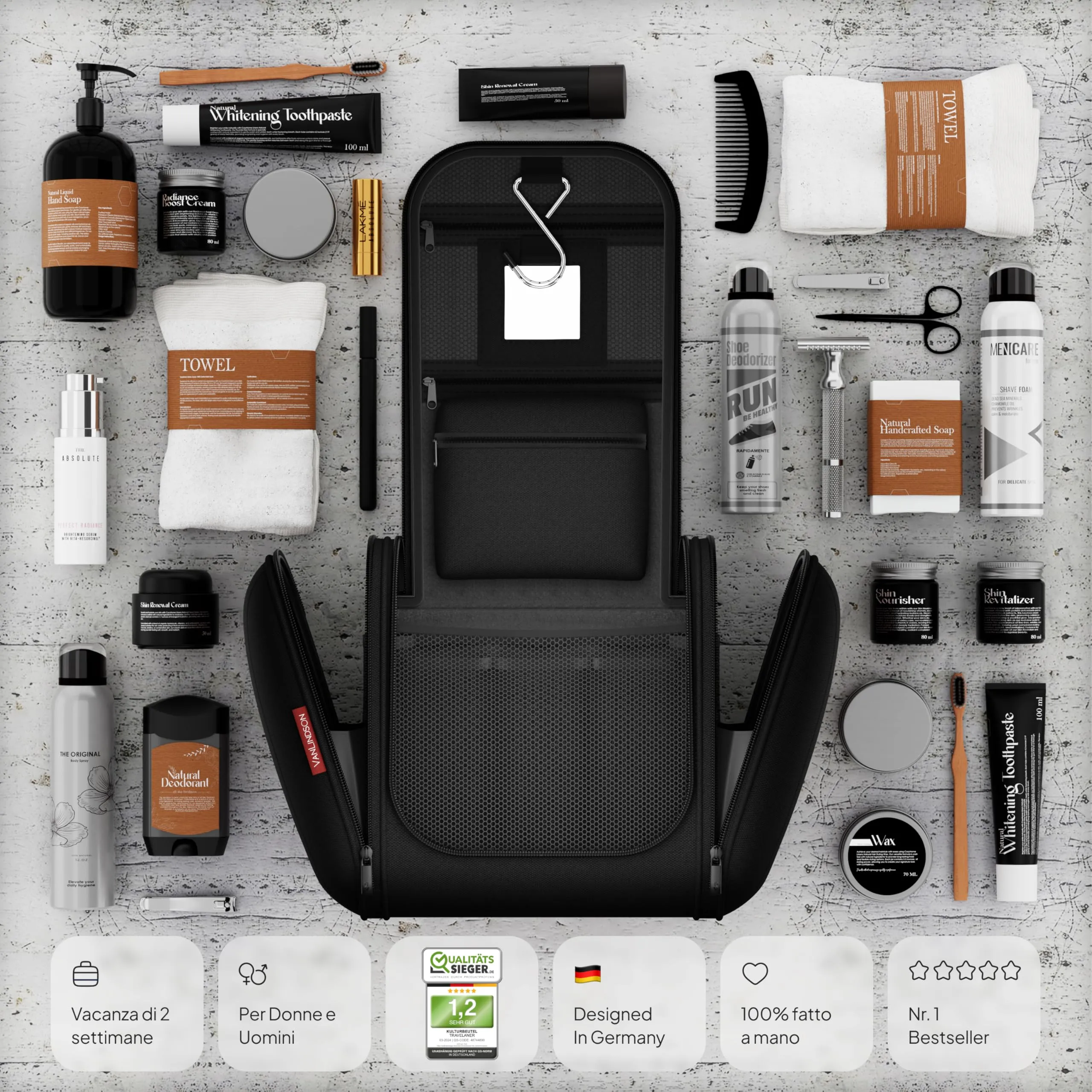 VanLindson Beauty Case da Viaggio Uomo e Donna da Appendere, 8L, Nero - immagine 6