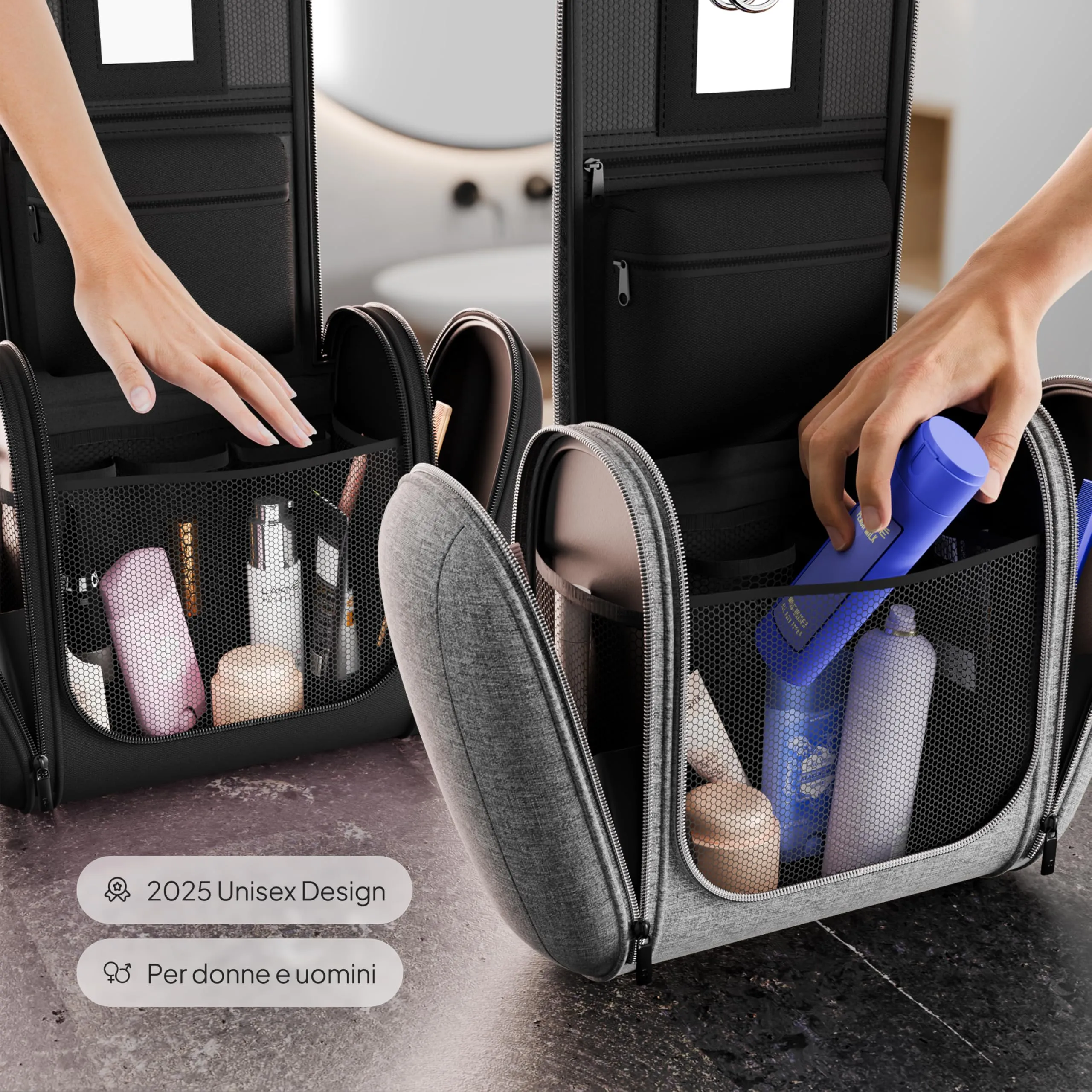 VanLindson Beauty Case da Viaggio Uomo e Donna da Appendere, 8L, Grigio - immagine 4