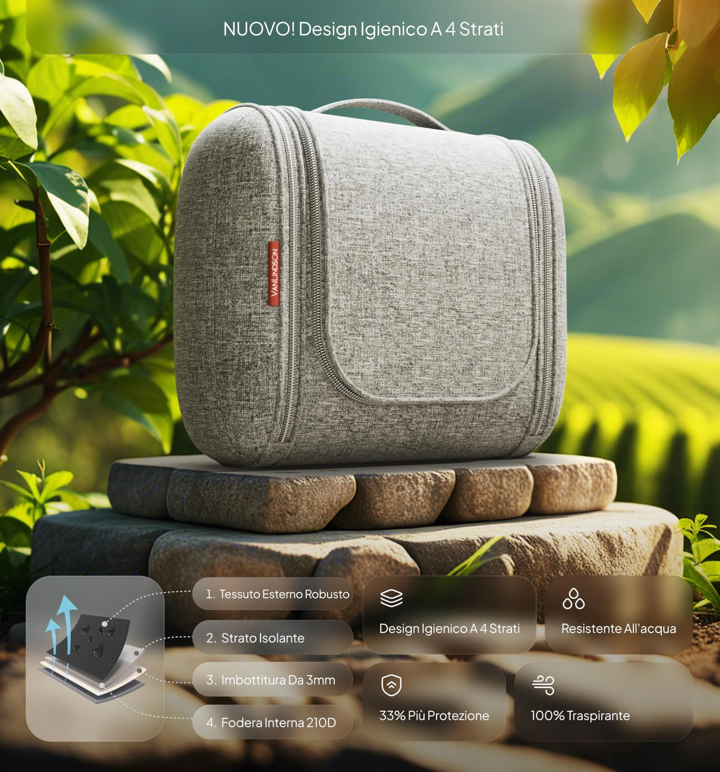 VanLindson Beauty Case da Viaggio Uomo e Donna da Appendere, 8L, Grigio - immagine 5