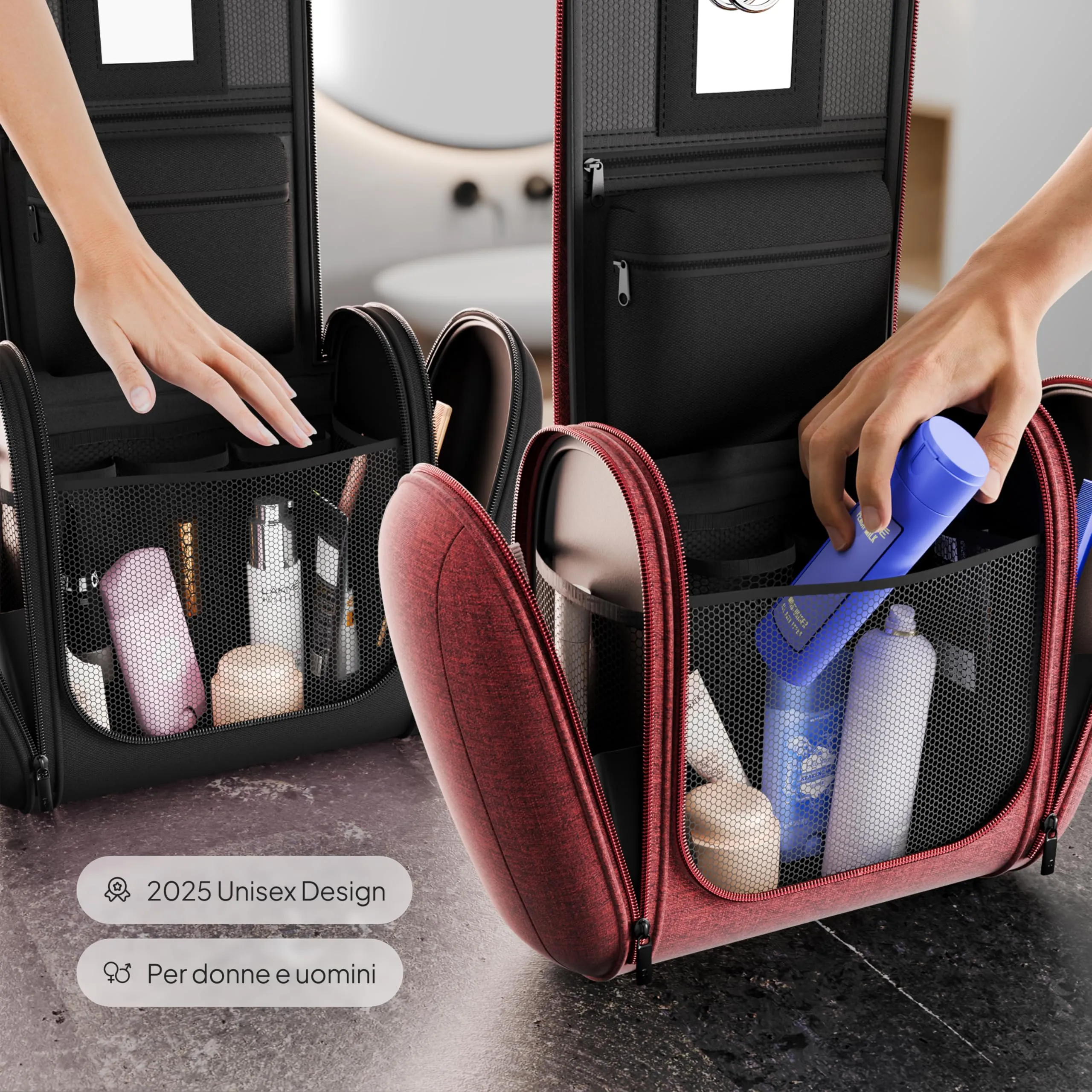 VanLindson Beauty Case da Viaggio Uomo e Donna da Appendere, 8L, Rosso - immagine 4