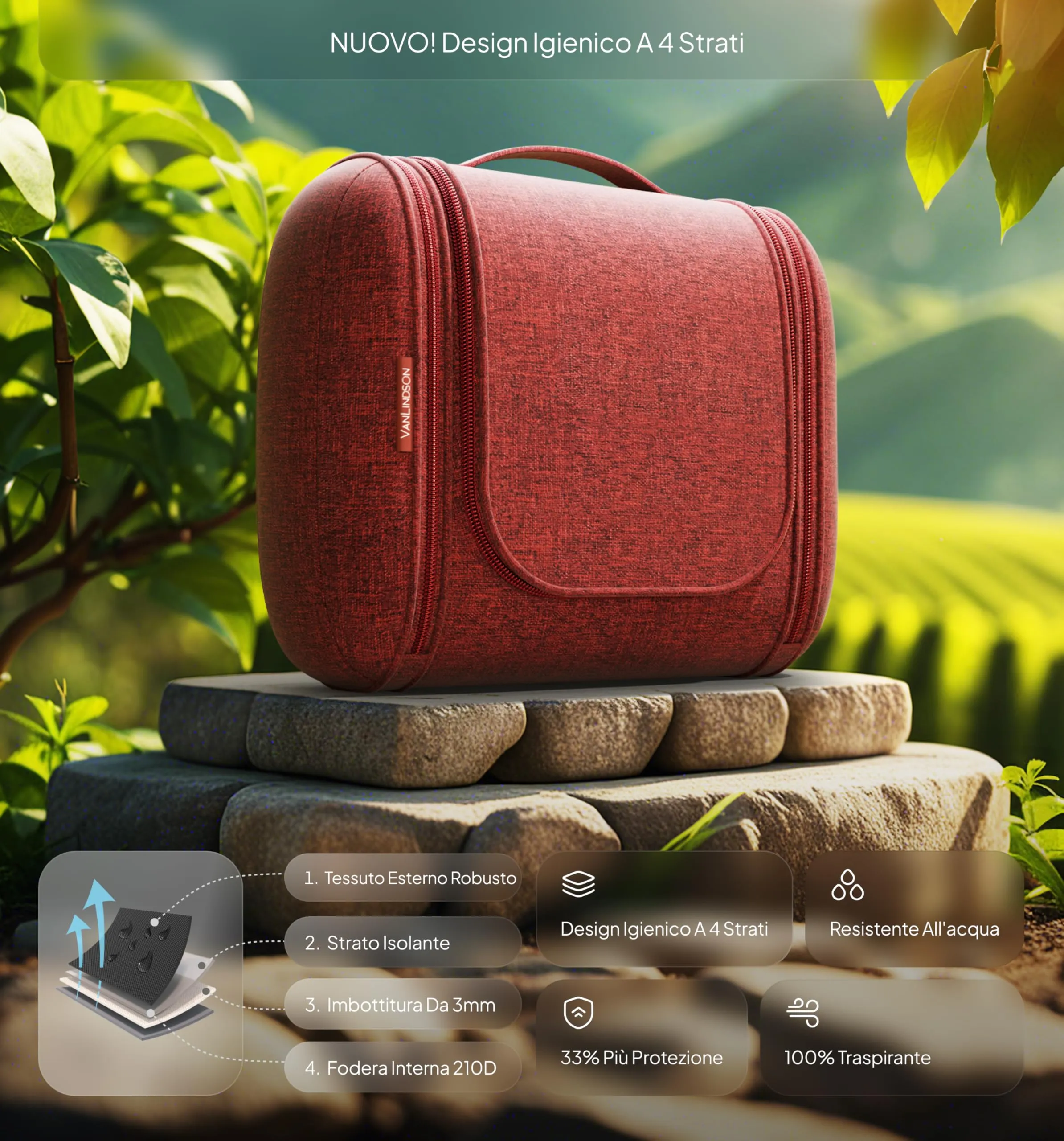 VanLindson Beauty Case da Viaggio Uomo e Donna da Appendere, 8L, Rosso - immagine 5