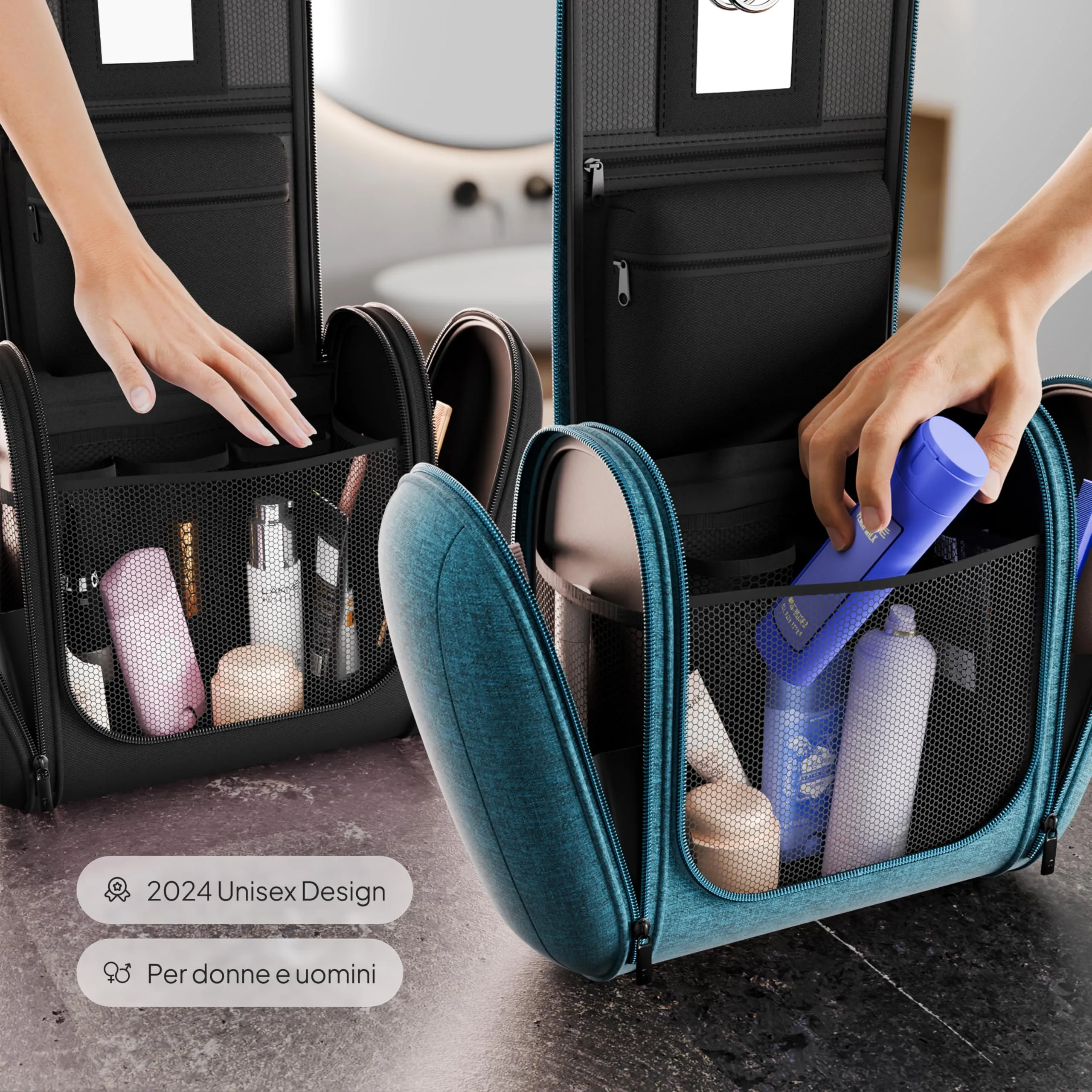 VanLindson Beauty Case da Viaggio Uomo e Donna da Appendere, 8L, Turchese - immagine 4