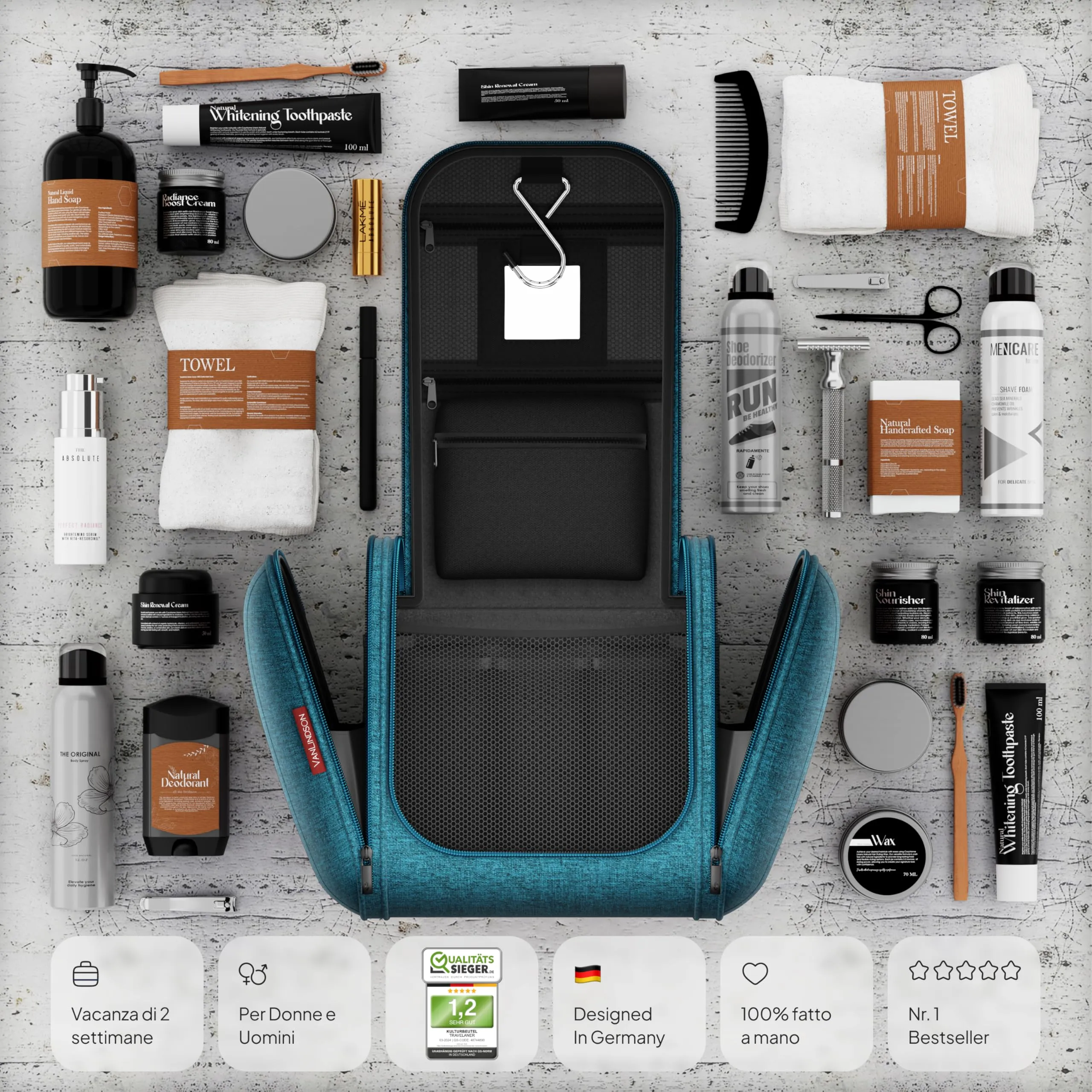 VanLindson Beauty Case da Viaggio Uomo e Donna da Appendere, 8L, Turchese - immagine 6