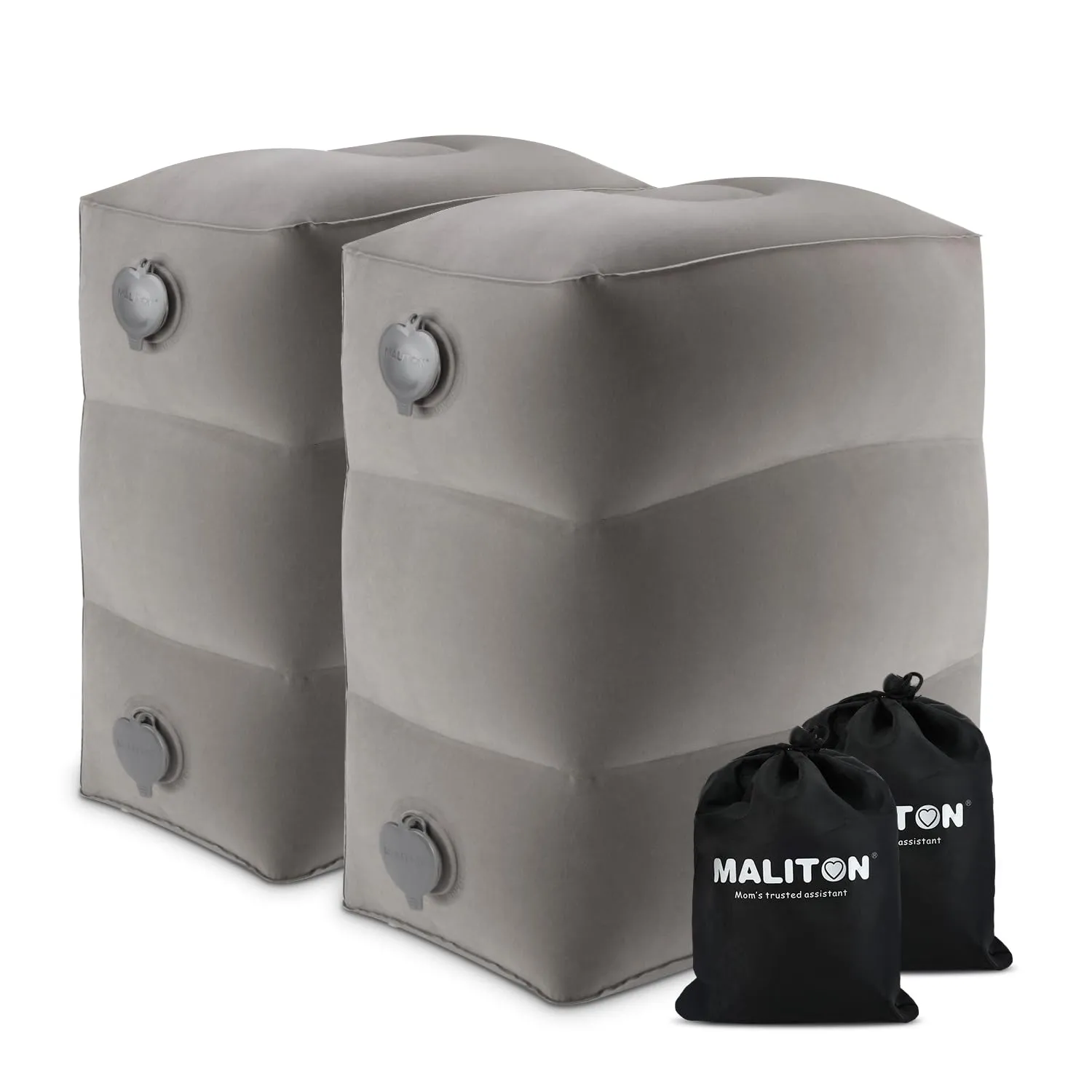 Maliton Poggiapiedi/cuscino gonfiabile per gambe | altezza regolabile | crea un letto piatto per bambini e bambini | ideale per aereo, treno, auto, viaggi (grigio, 2 pezzi) - immagine 1