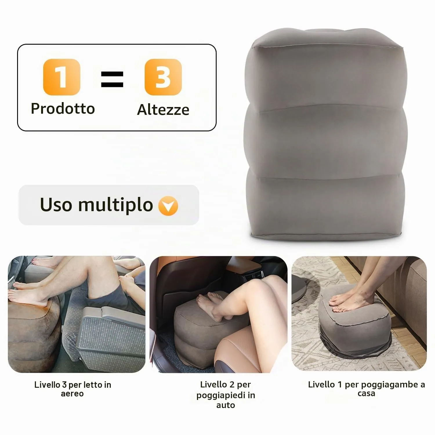Maliton Poggiapiedi/cuscino gonfiabile per gambe | altezza regolabile | crea un letto piatto per bambini e bambini | ideale per aereo, treno, auto, viaggi (grigio, 2 pezzi) - immagine 5