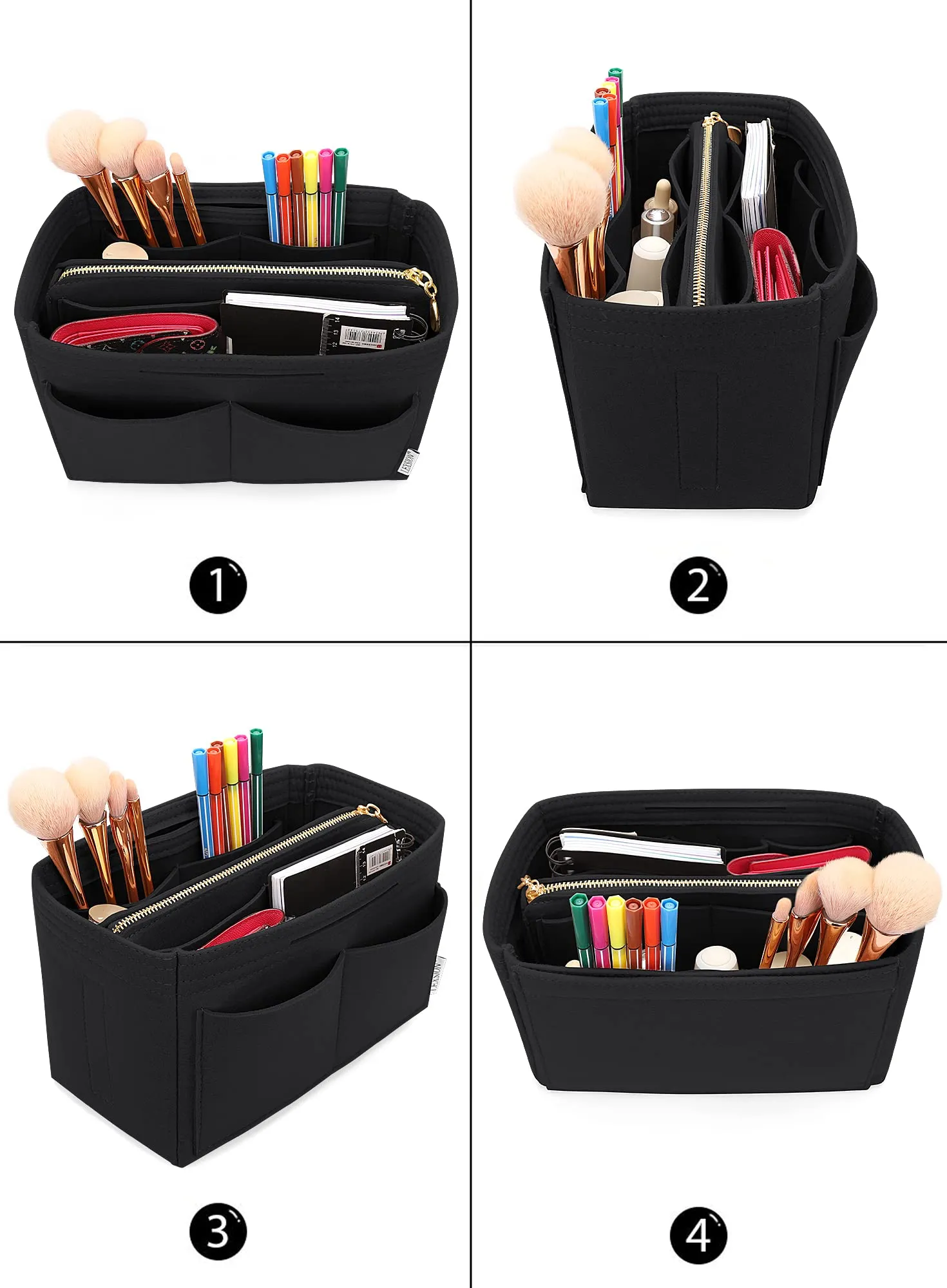 LEXSION Inserto organizer per borsa in feltro con cerniera, borsa tote Shaper Fit Speedy Neverful PM MM, 1-nero, XL - immagine 4