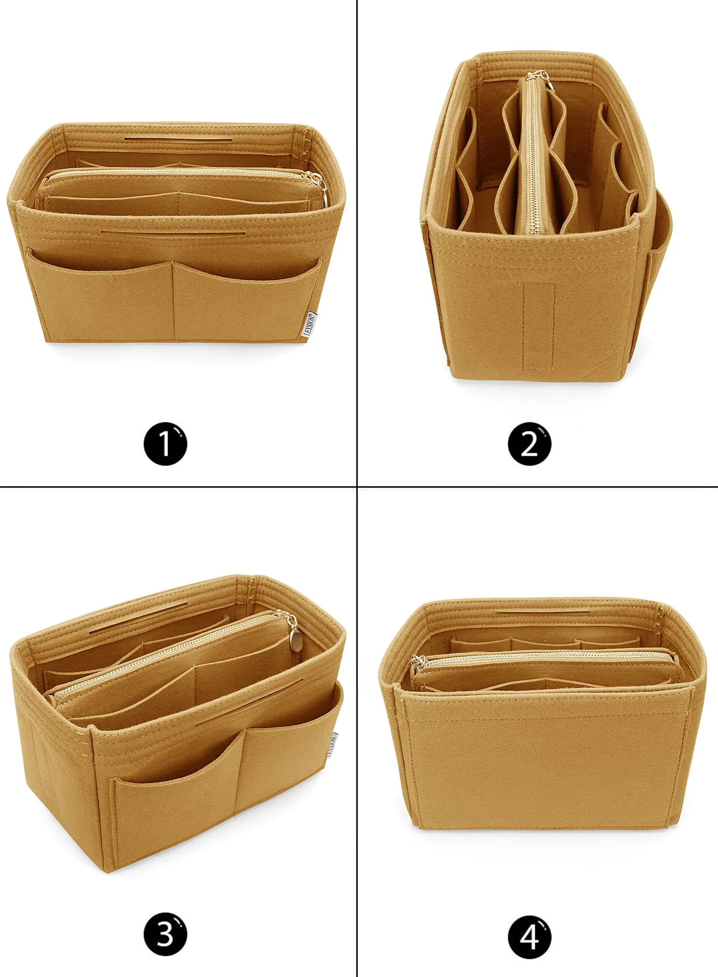 LEXSION Organizer per borse, inserto in feltro con cerniera per borsa da trasporto, per Speedy Neverfull PM MM, marrone, XL - immagine 3