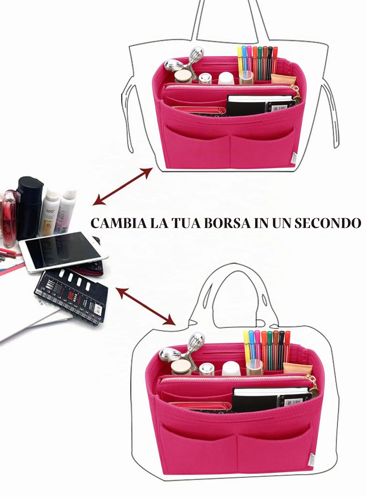 LEXSION, Organizer per borse in feltro, con cerniera, adatto per borse tote Speedy, Neverful, PM, MM - immagine 5