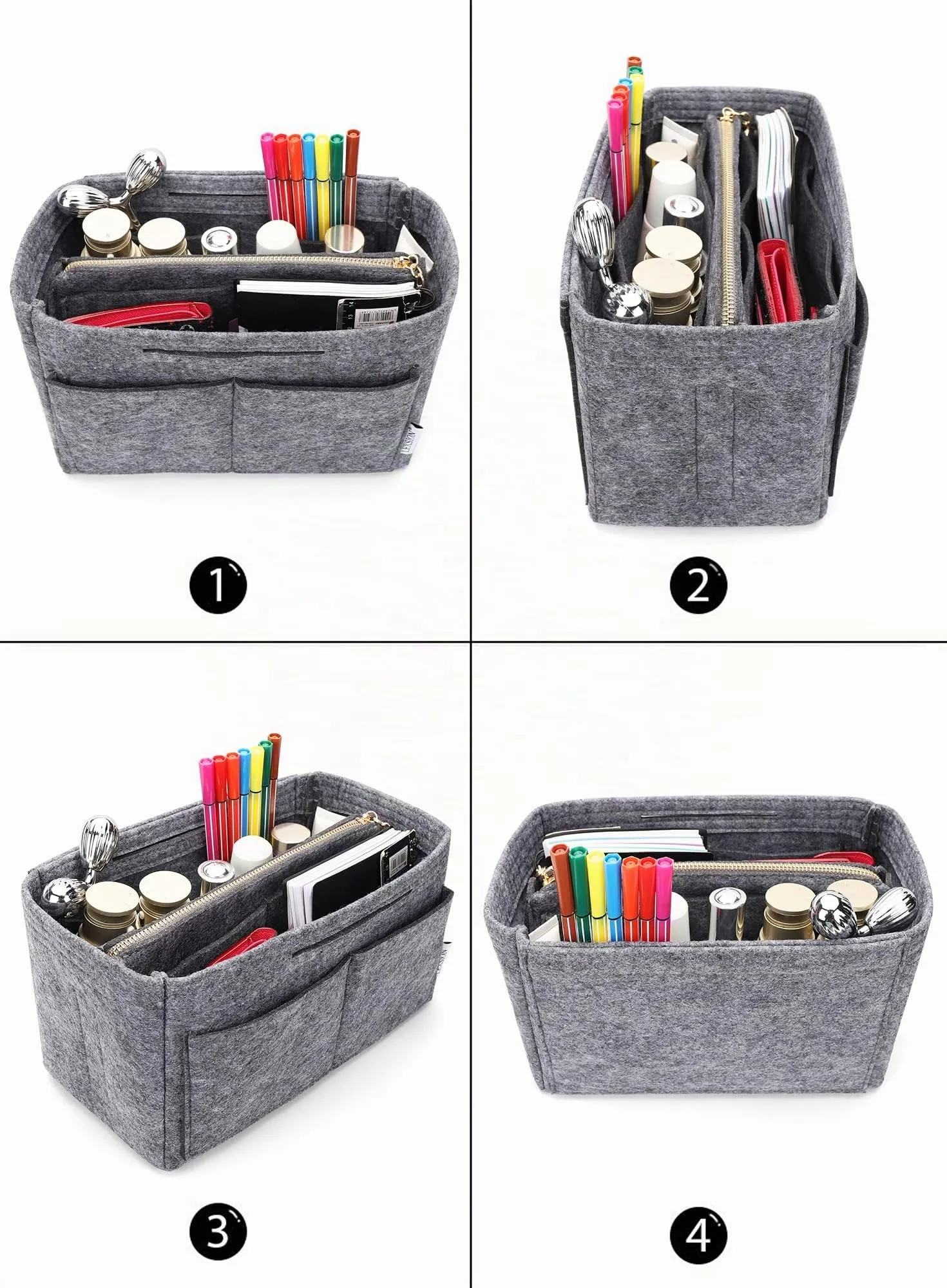 LEXSION Inserto organizer per borsa in feltro con cerniera, borsa tote Shaper Fit Speedy Neverful PM MM, 1-Grigio, M - immagine 4