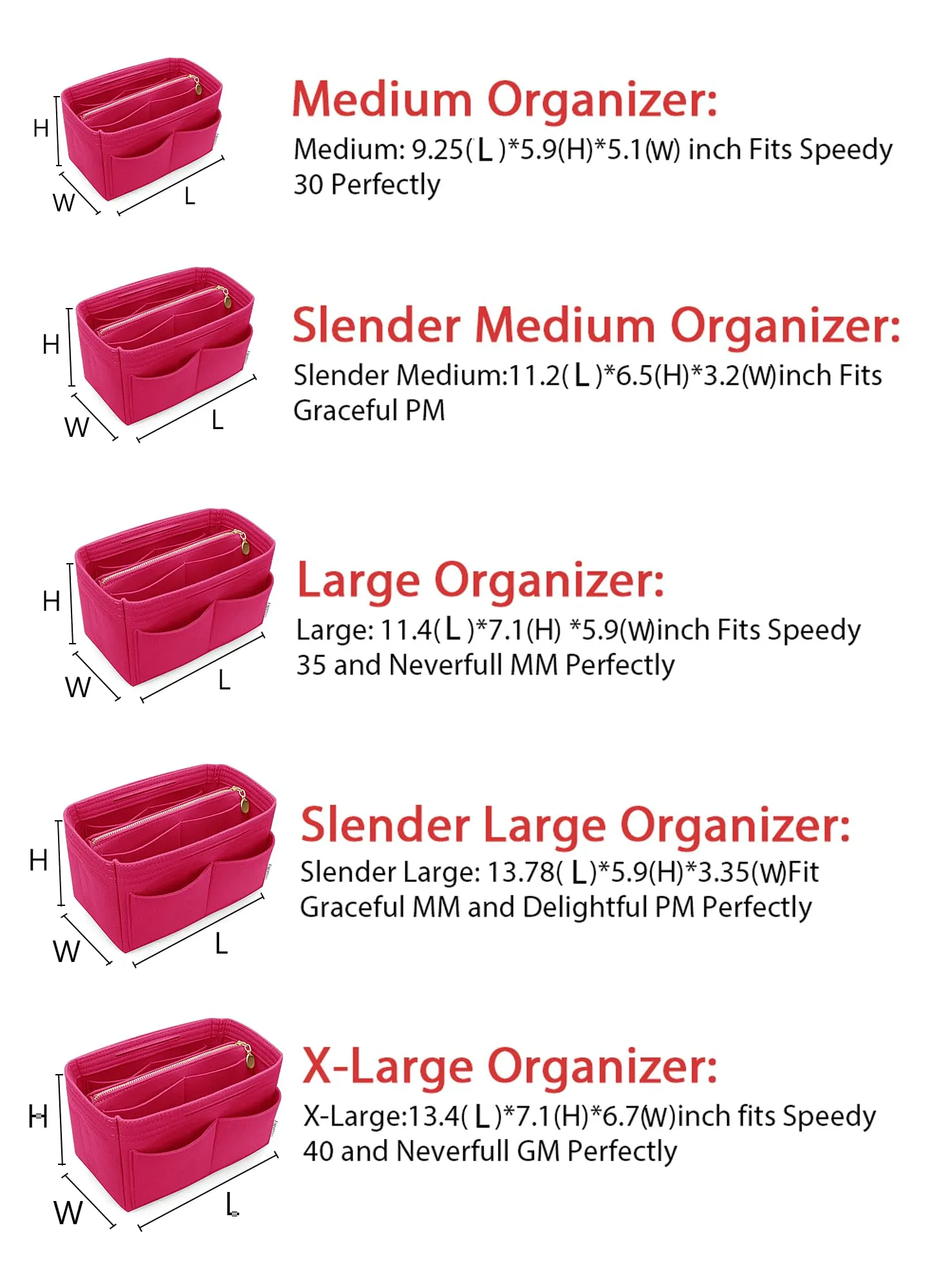 LEXSION, Organizer per borse in feltro, con cerniera, adatto per borse tote Speedy, Neverful, PM, MM - immagine 6