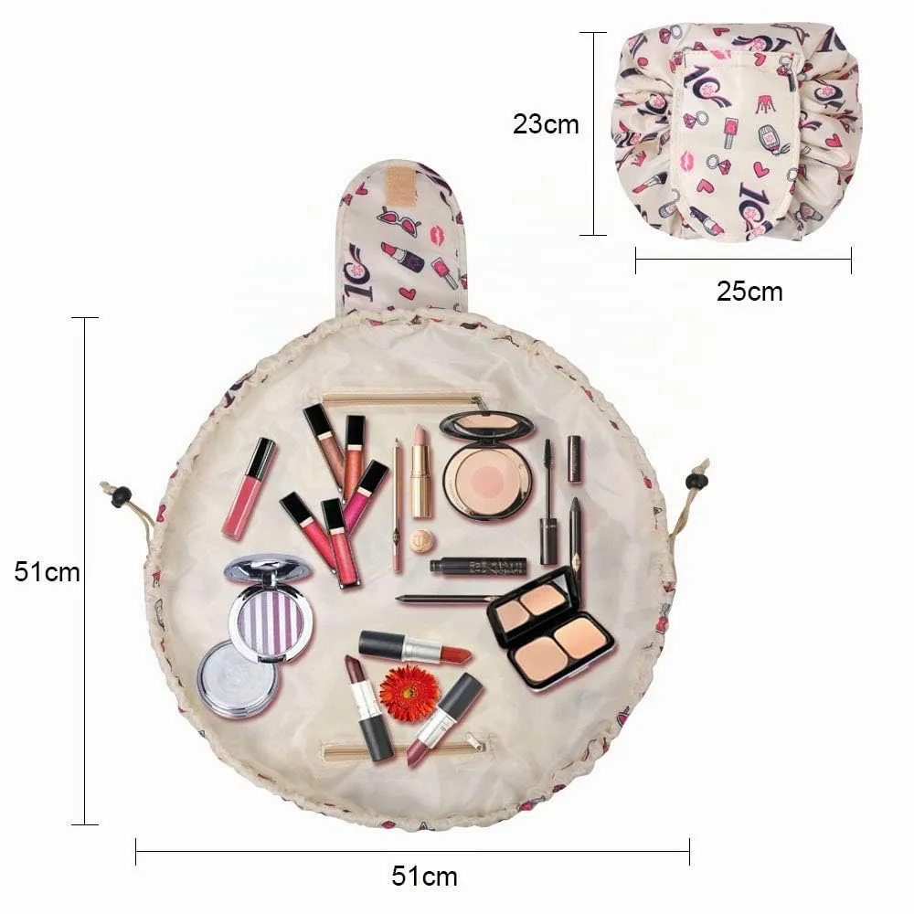 URAQT Borse per il trucco da donna, borse cosmetiche pigre con coulisse, borse da toilette piatte di grande capacità, organizer da viaggio portatile impermeabile - immagine 3