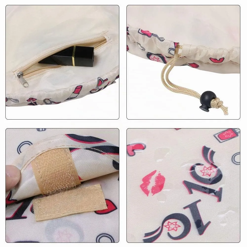 URAQT Borse per il trucco da donna, borse cosmetiche pigre con coulisse, borse da toilette piatte di grande capacità, organizer da viaggio portatile impermeabile - immagine 4
