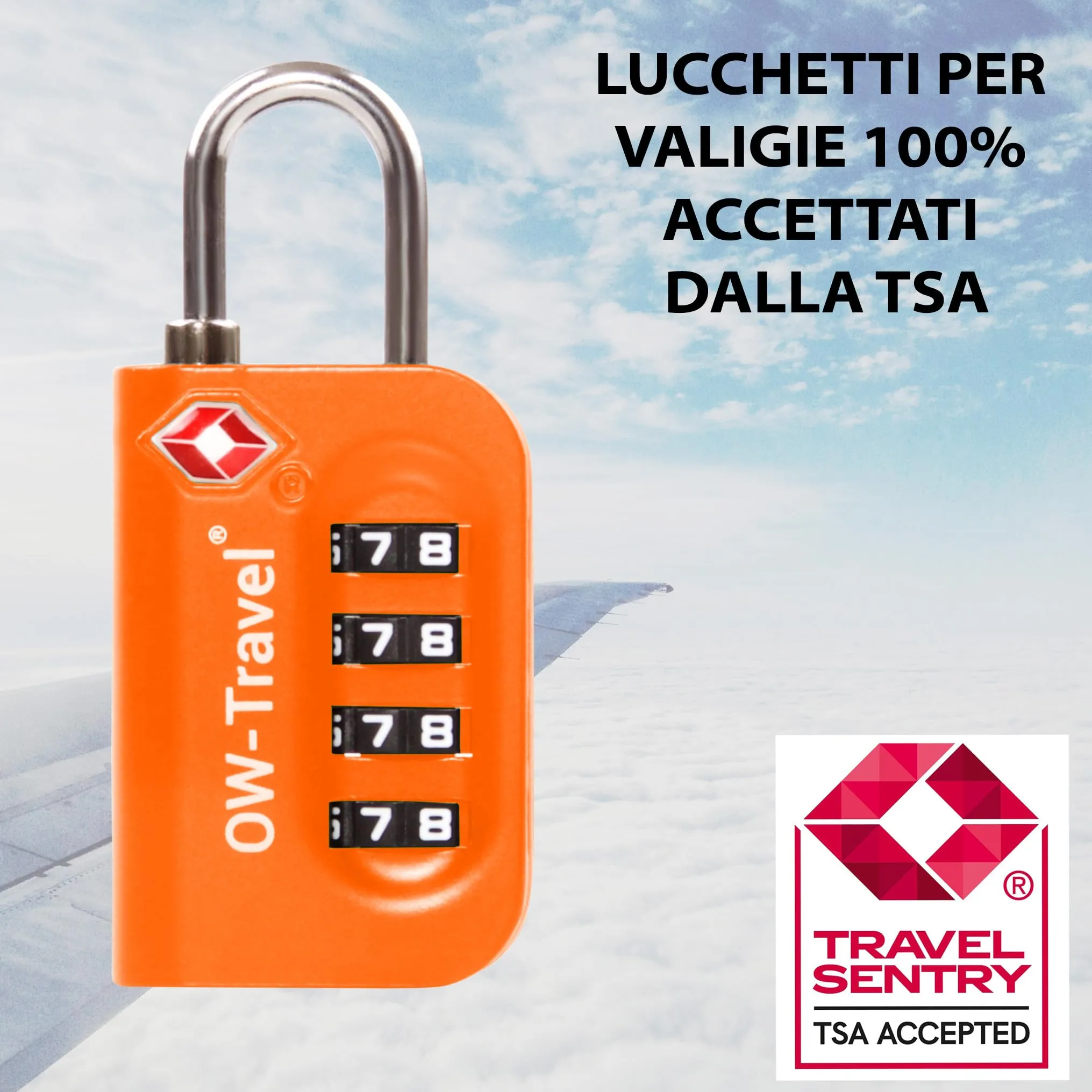 OW-Travel Lucchetto TSA, Lucchetto Valigia Aereo 4 Cifre Arancione 2 Pz - immagine 4
