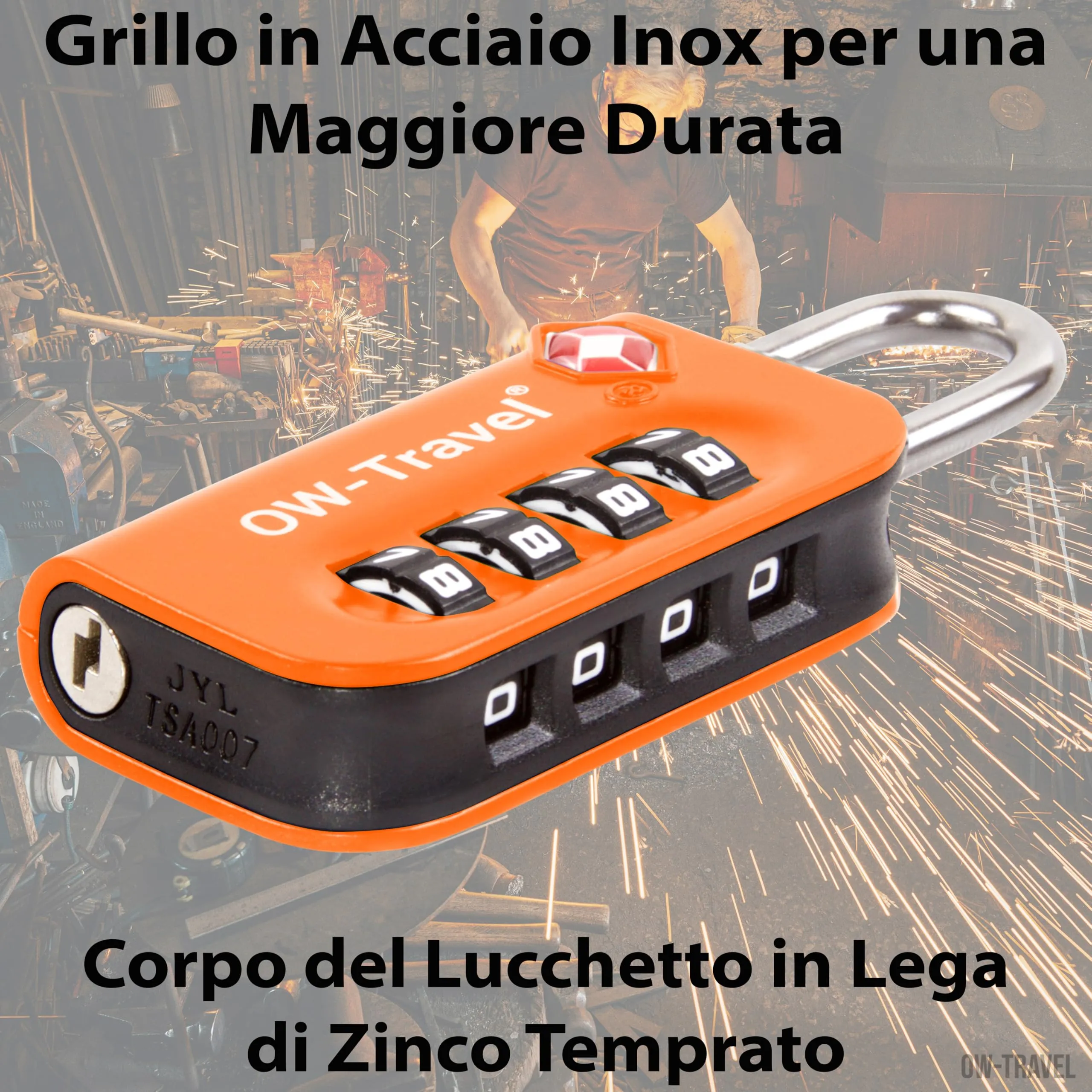 OW-Travel Lucchetto TSA, Lucchetto Valigia Aereo 4 Cifre Arancione 2 Pz - immagine 6