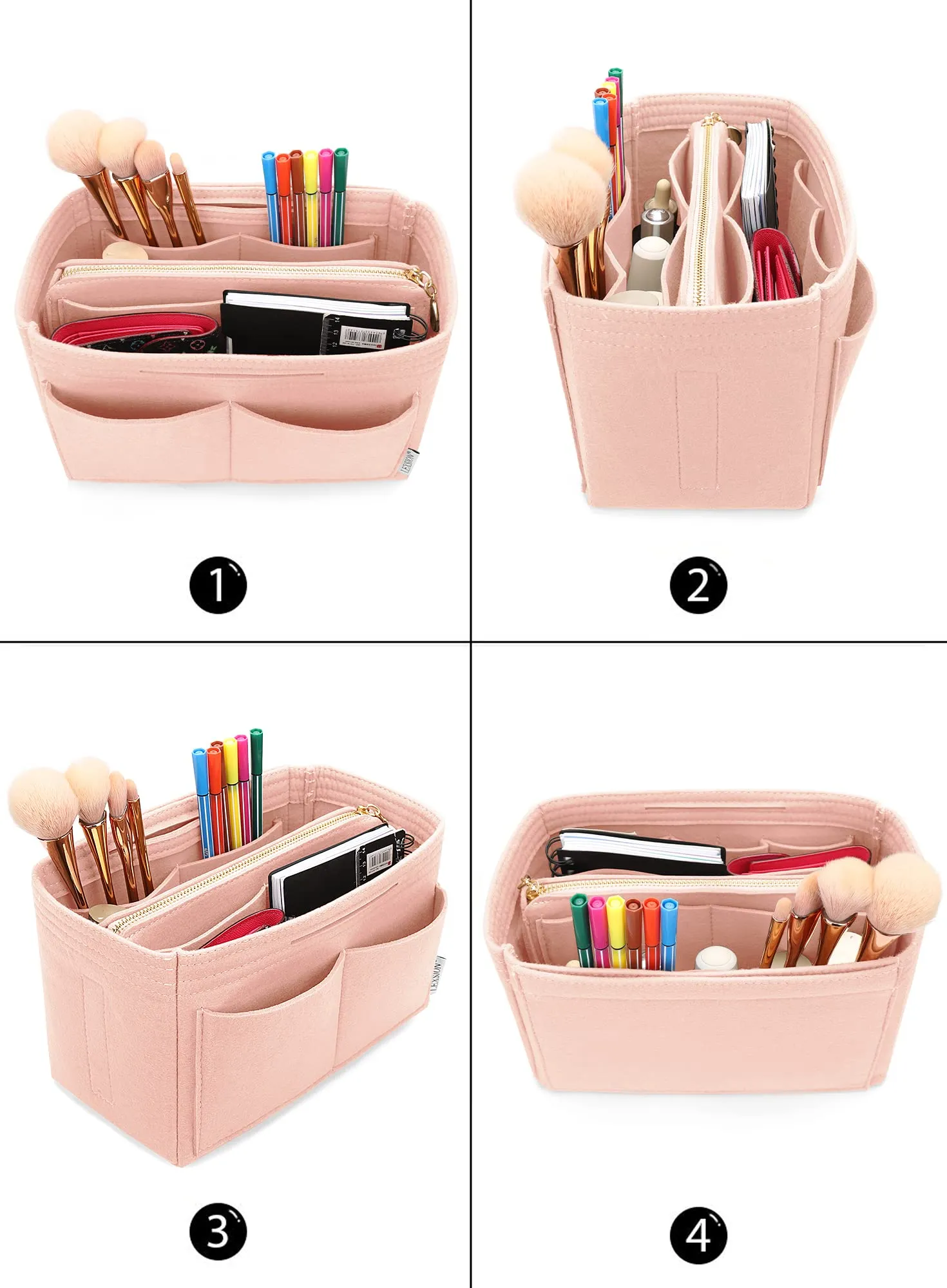 LEXSION Speedy Neverfull, borsa organizer in feltro con cerniera, misura grande, colore: rosa - immagine 4
