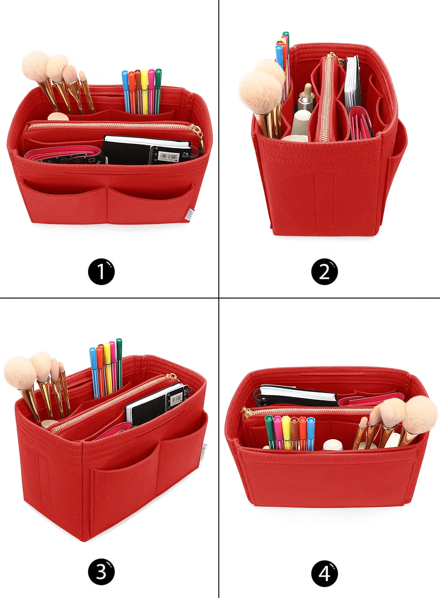 LEXSION Organizer per borse, inserto in feltro con cerniera per borsa da trasporto, per Speedy Neverfull PM MM, rosso, sottile, grande - immagine 4