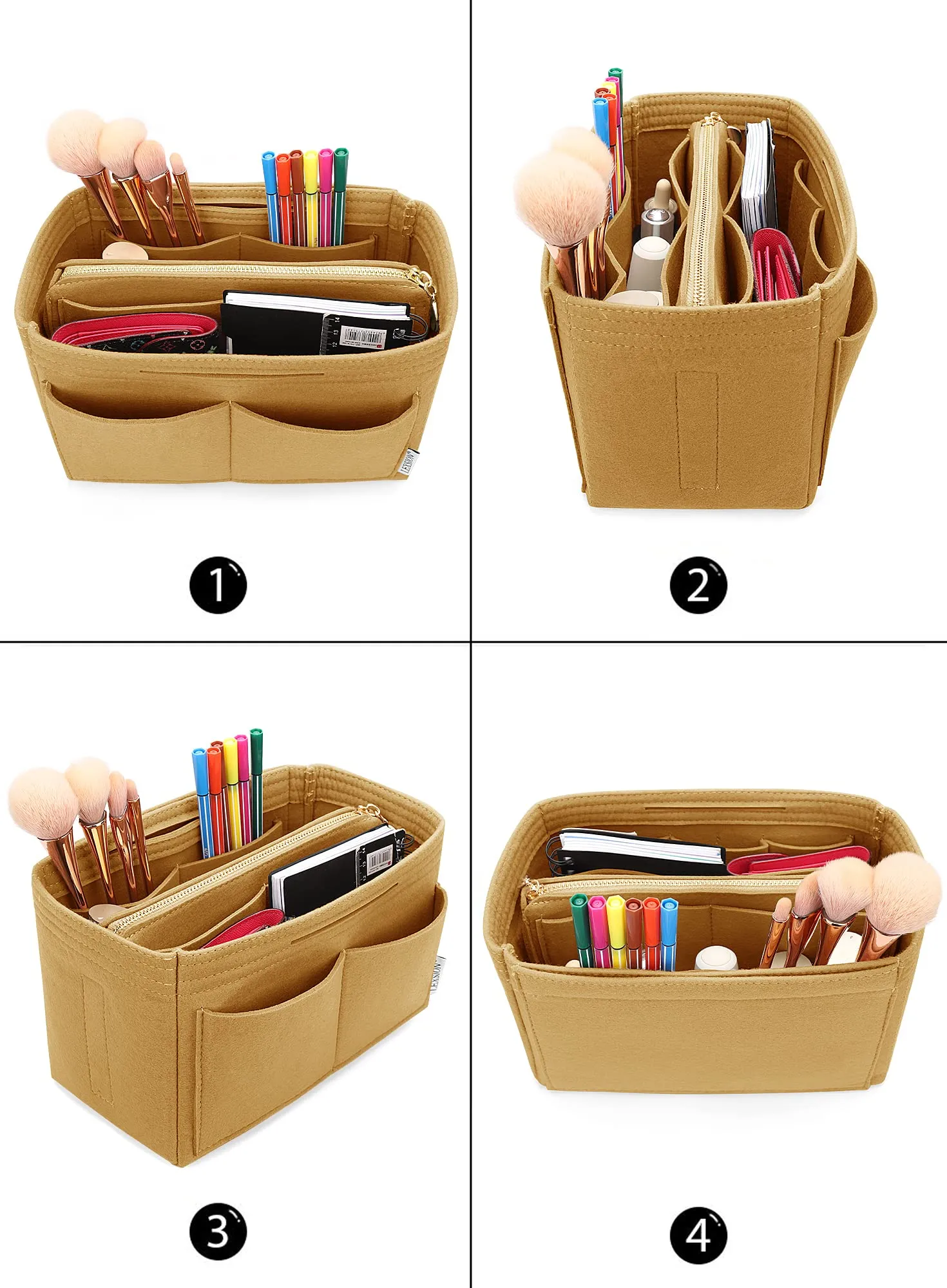 LEXSION Organizer per borsa in feltro con cerniera per borsa da trasporto Speedy Neverfull PM MM Marrone Slender Large - immagine 4