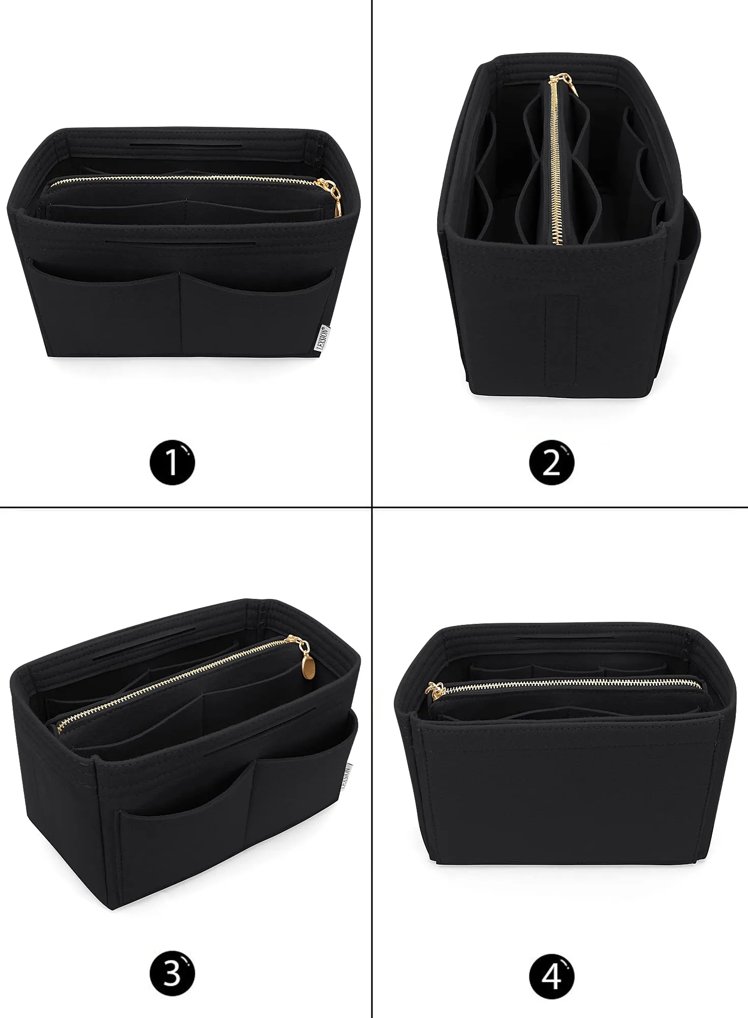 LEXSION Organizer per borse in feltro con cerniera per borsa da trasporto per Speedy Neverfull PM MM nero Slender Large - immagine 3