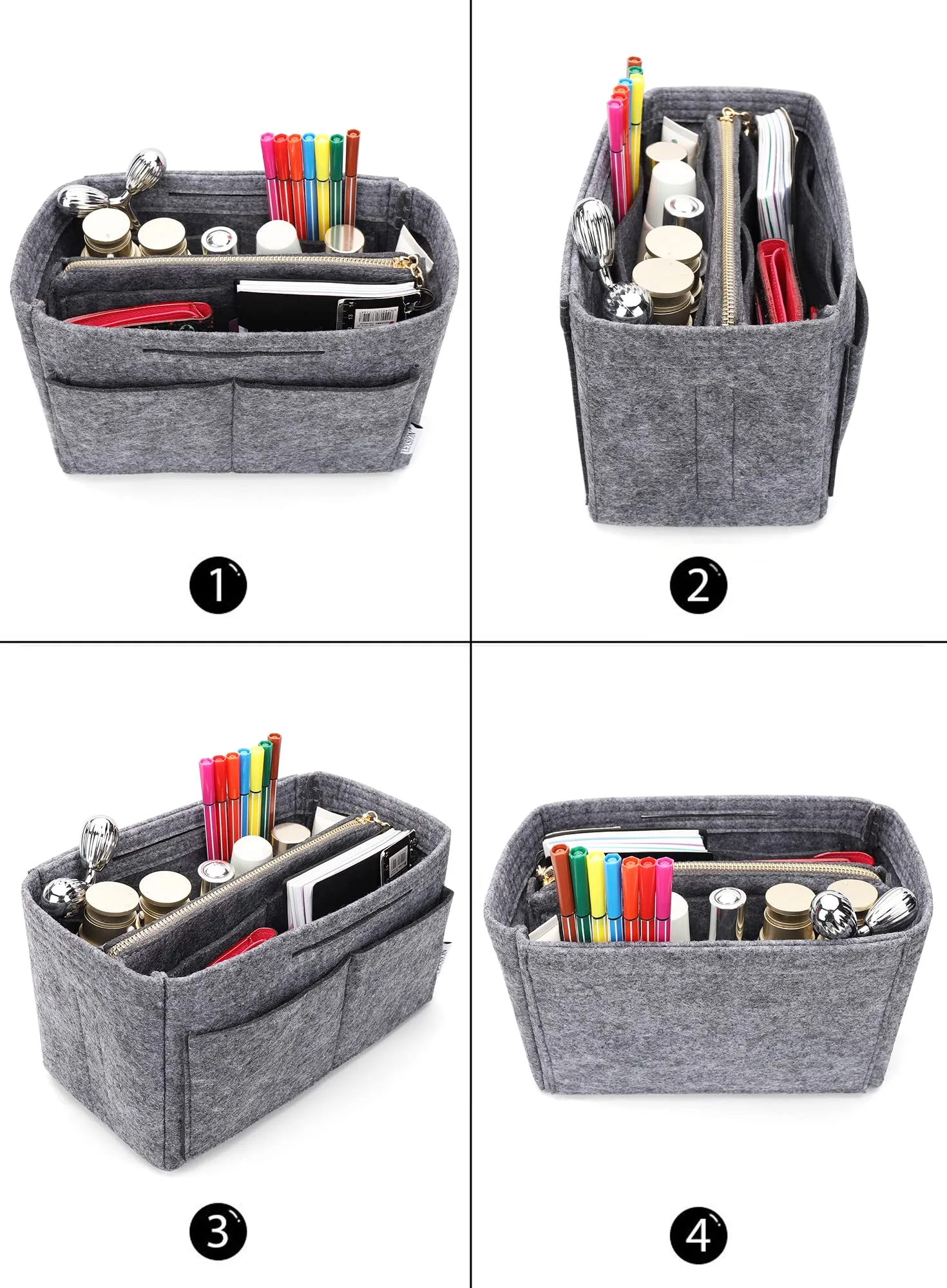 LEXSION Organizer per borsa in feltro con cerniera per borsa da trasporto per Speedy Neverfull PM MM grigio Slender grande - immagine 4