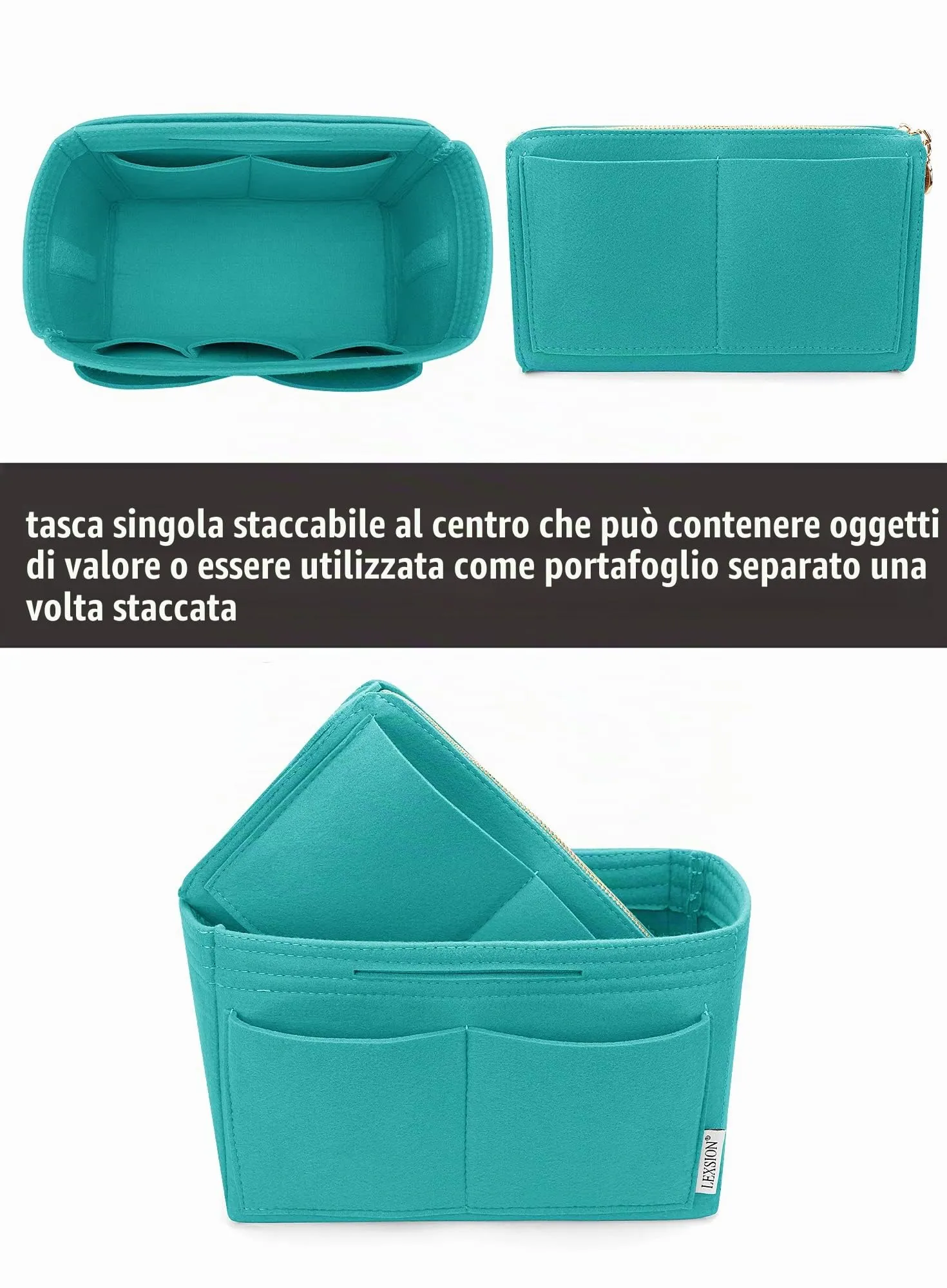 LEXSION, Organizer per borse in feltro, con cerniera, adatto per borse tote Speedy, Neverful, PM, MM, Blu lago, Slender Large - immagine 2