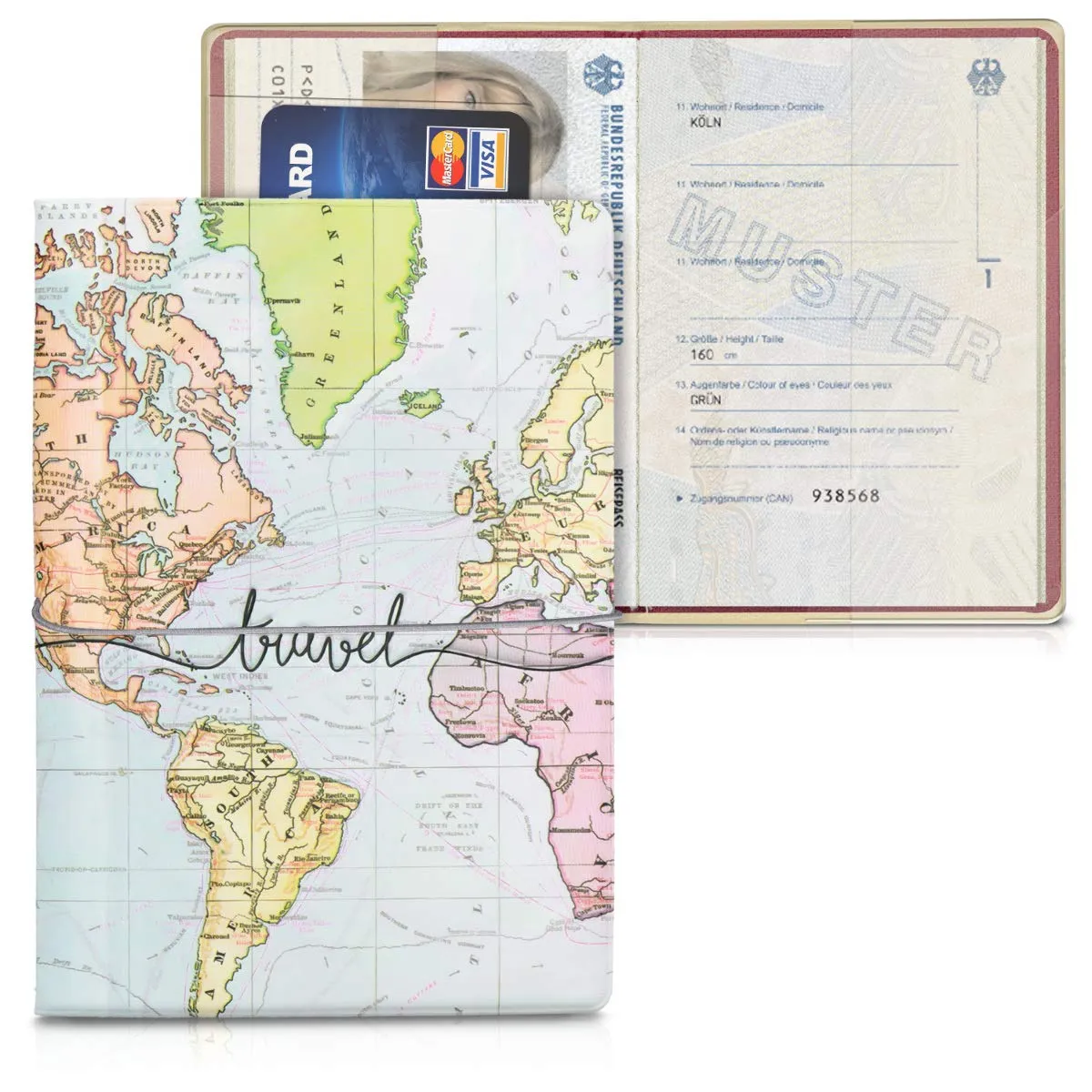 kwmobile Custodia per Passaporto - Porta Passaporto con Chiusura di Sicurezza ad Elastico - Protezione per Documenti - nero/multicolore - immagine 1