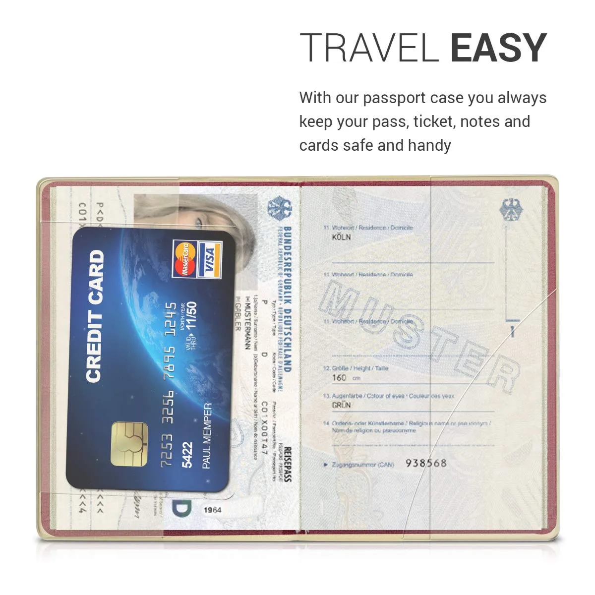 kwmobile Custodia per Passaporto - Porta Passaporto con Chiusura di Sicurezza ad Elastico - Protezione per Documenti - nero/multicolore - immagine 3