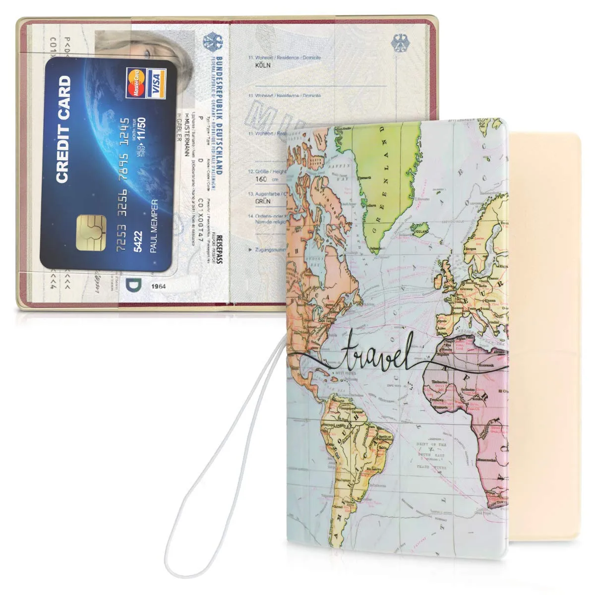 kwmobile Custodia per Passaporto - Porta Passaporto con Chiusura di Sicurezza ad Elastico - Protezione per Documenti - nero/multicolore - immagine 5
