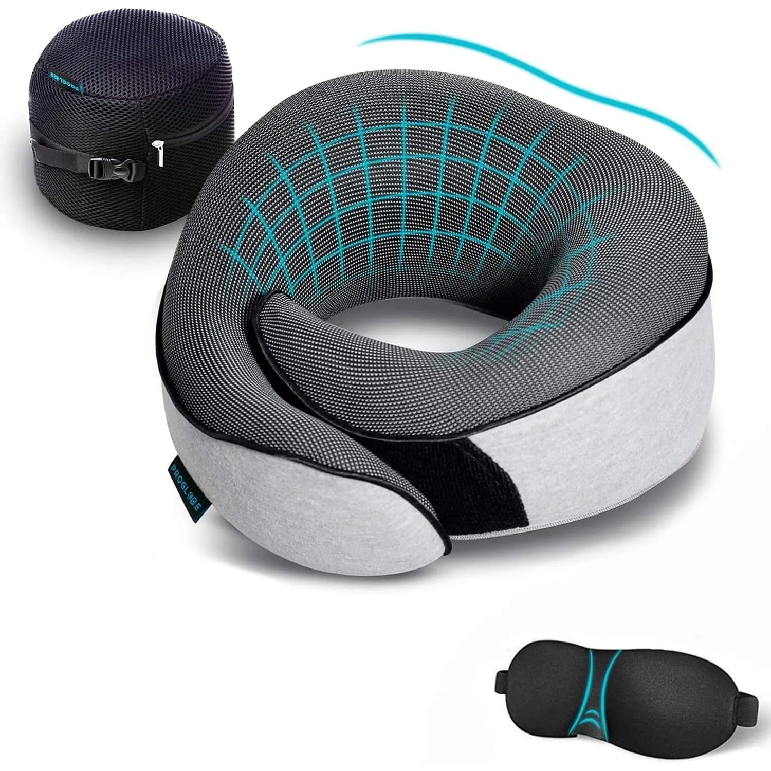 Proglobe Cuscino Cervicale da Viaggio in Memory Foam, Grigio - immagine 1