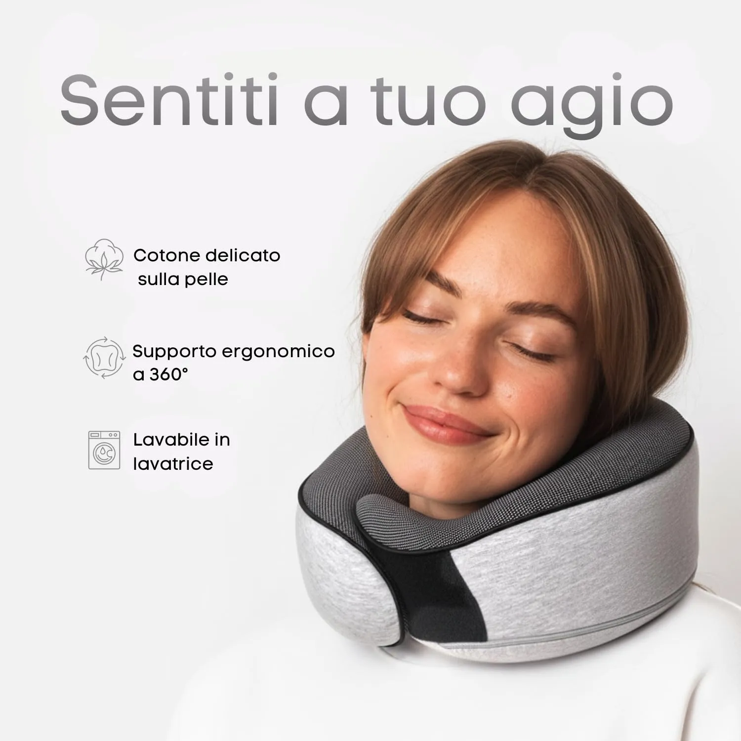 Proglobe Cuscino Cervicale da Viaggio in Memory Foam, Grigio - immagine 2